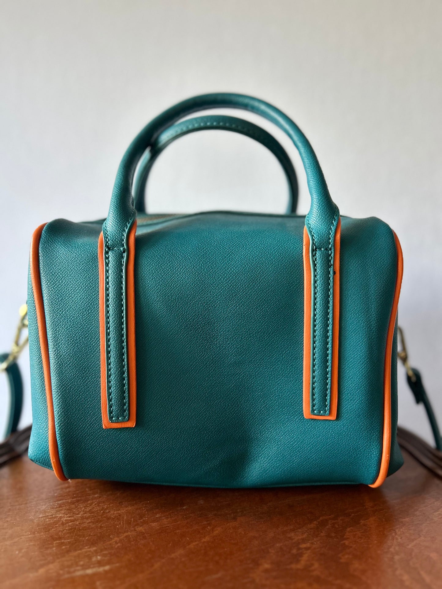 Giossardi Faux-Leather Dual-Strap Bowling Bag - Teal & Orange Detail
