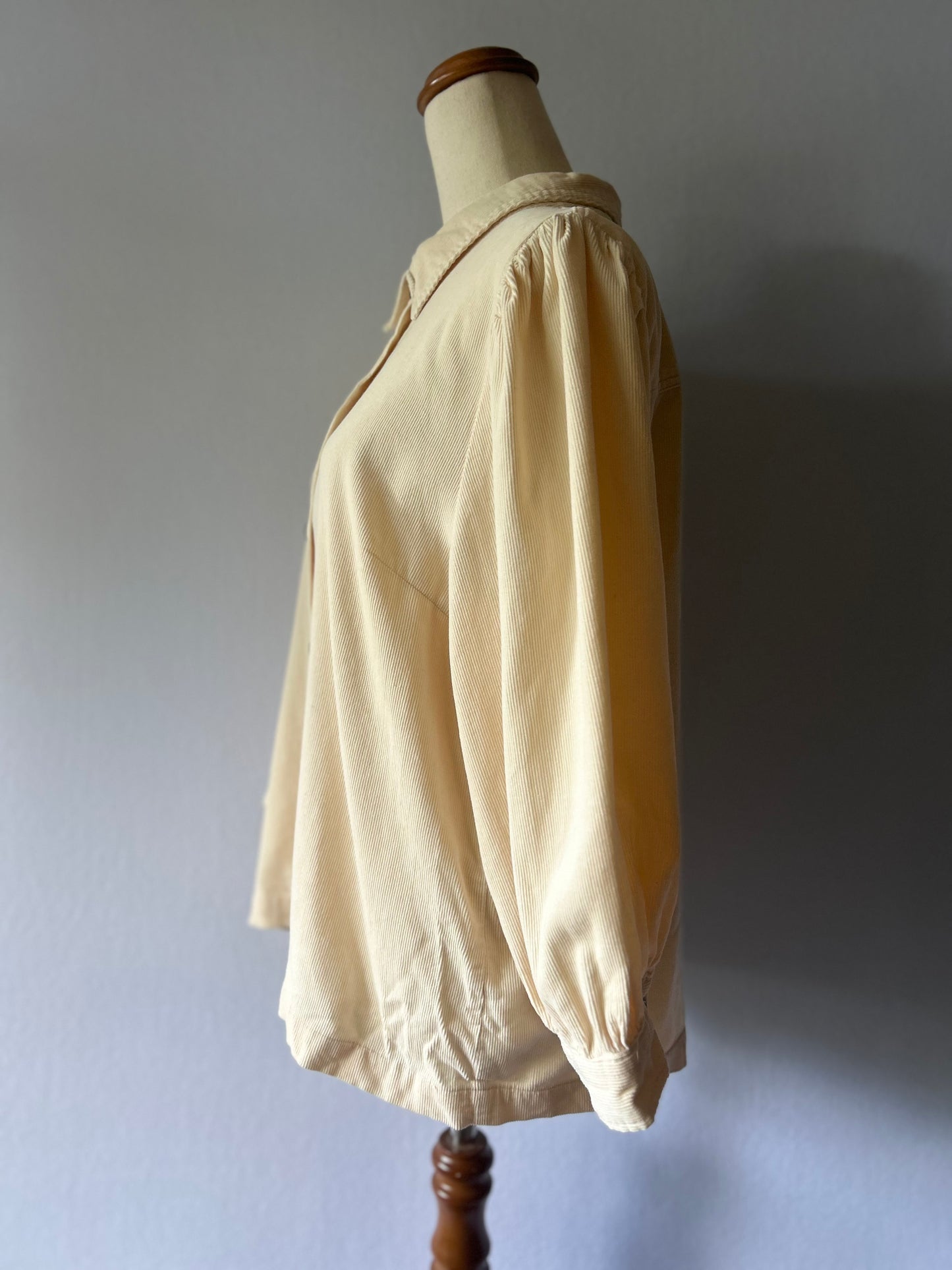 Cream Fine Corduroy Puff Sleeve Shirt - Size 40 / M