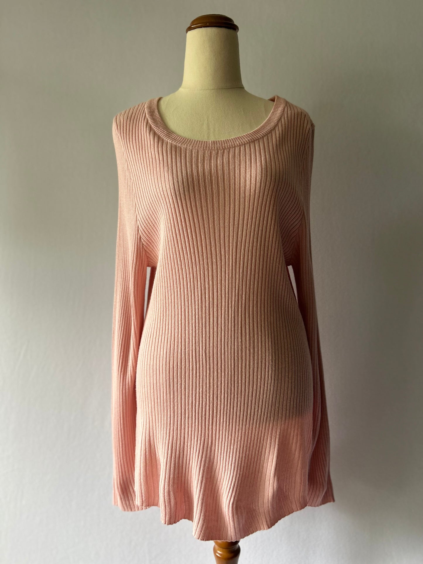 Dusty Pink Long Sleeve Rib-Knit Tunic | Flare Hem | Size Large