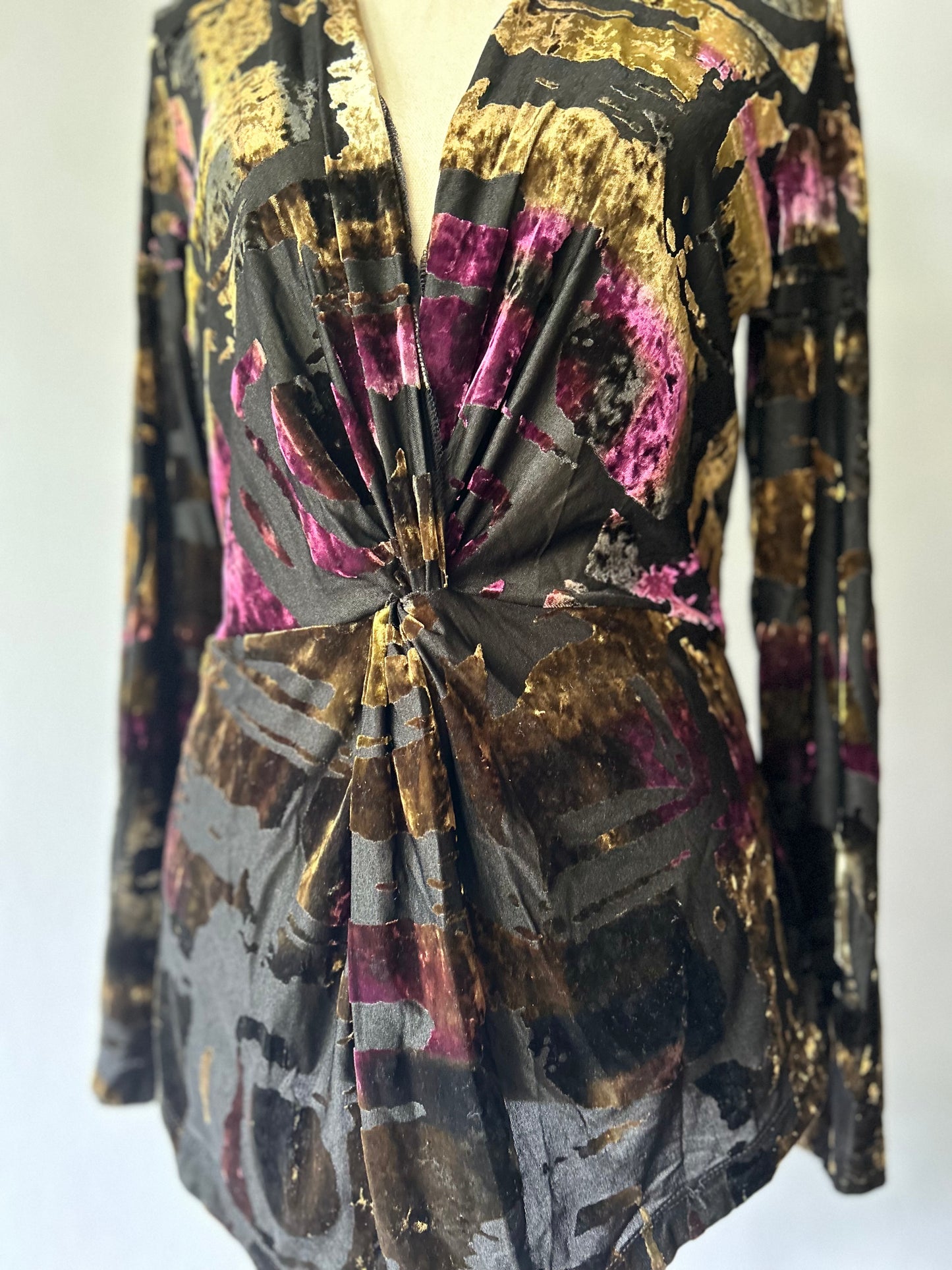 Frederick New Zealand Burnout Velvet Ruched Top – Size 12