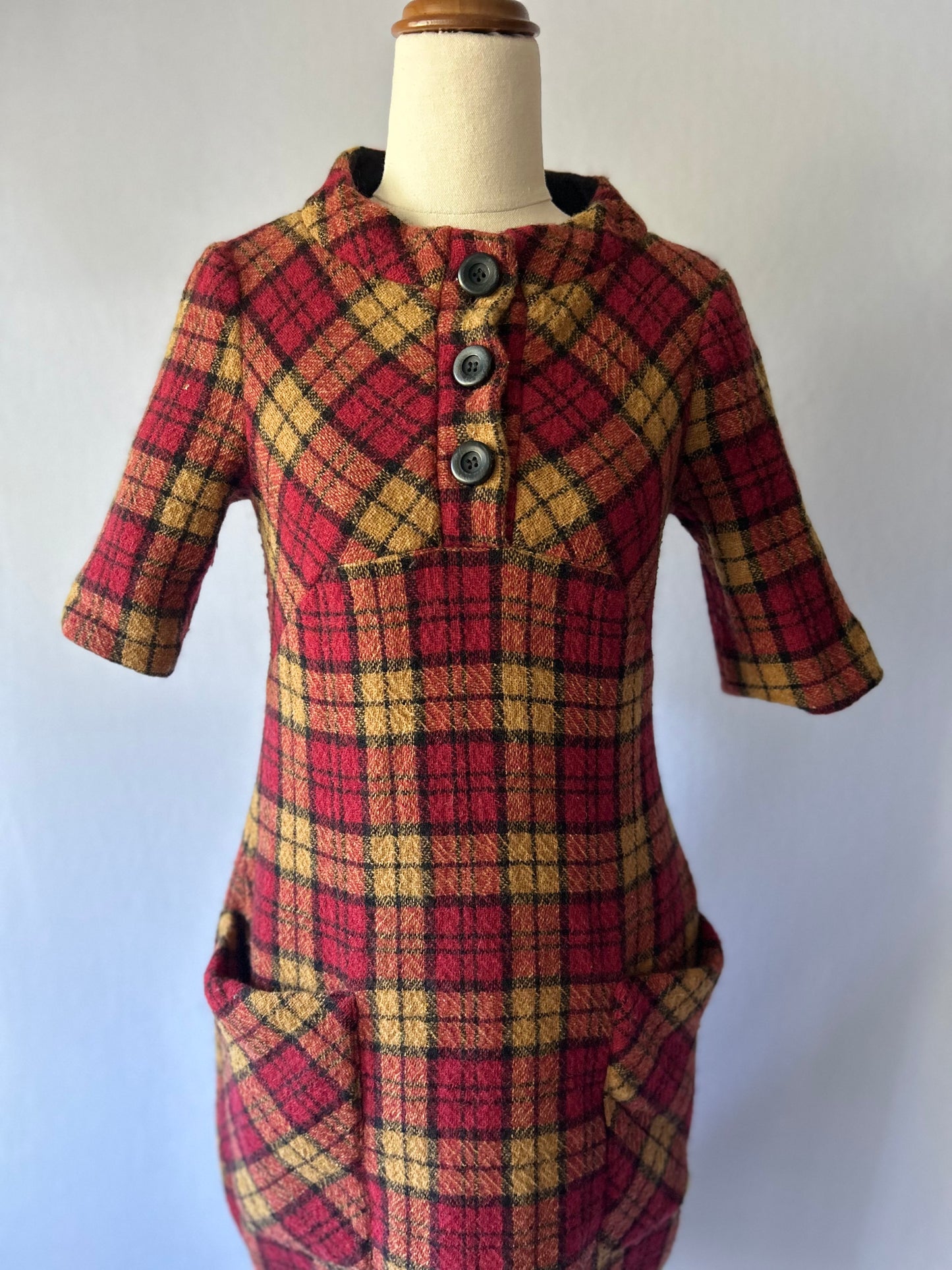 Cue Red Plaid Wool-Blend Mod Mini Dress - Size 8