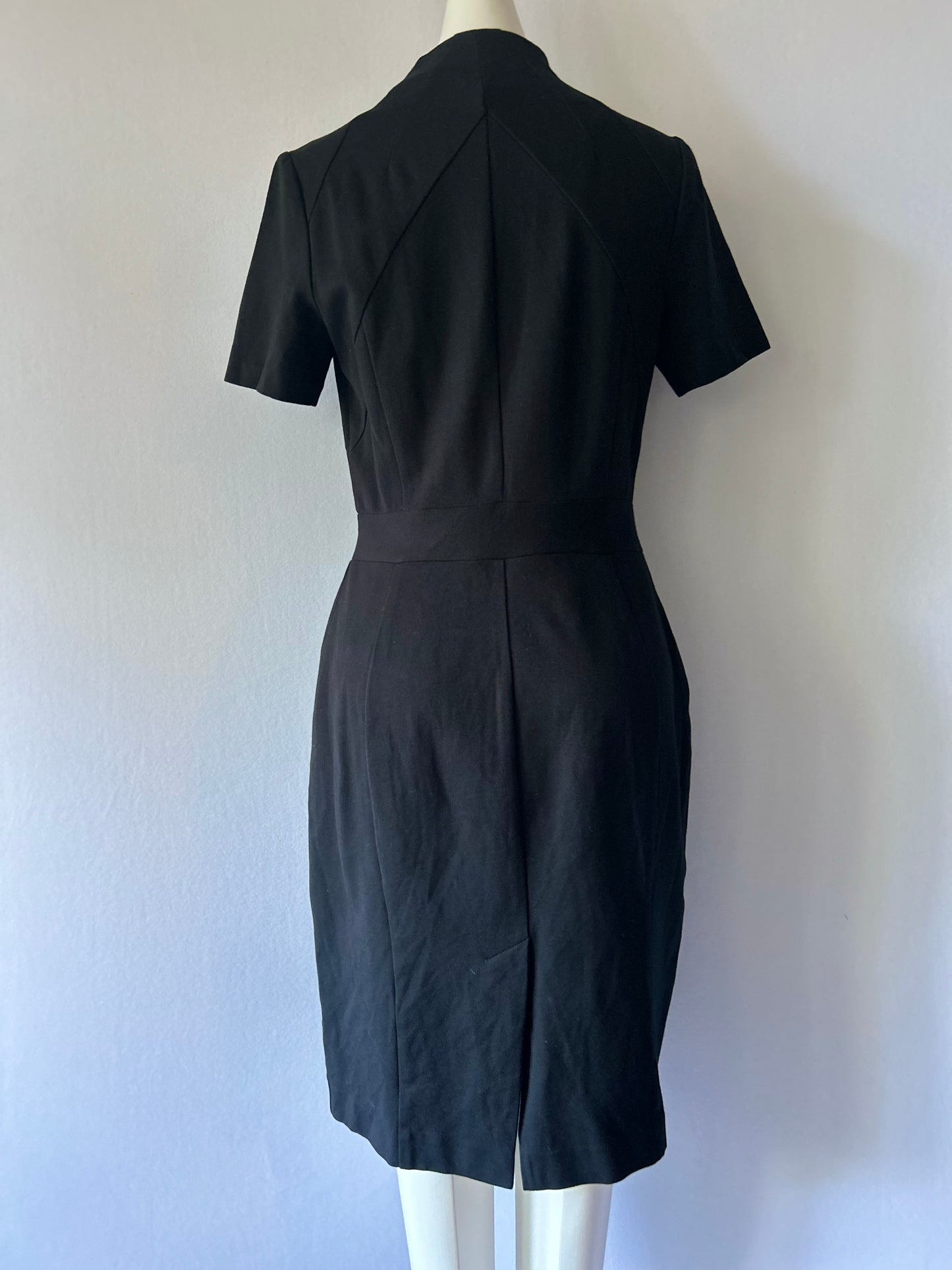 Cue Structured Black Zip-Front Sheath Dress - Size 12