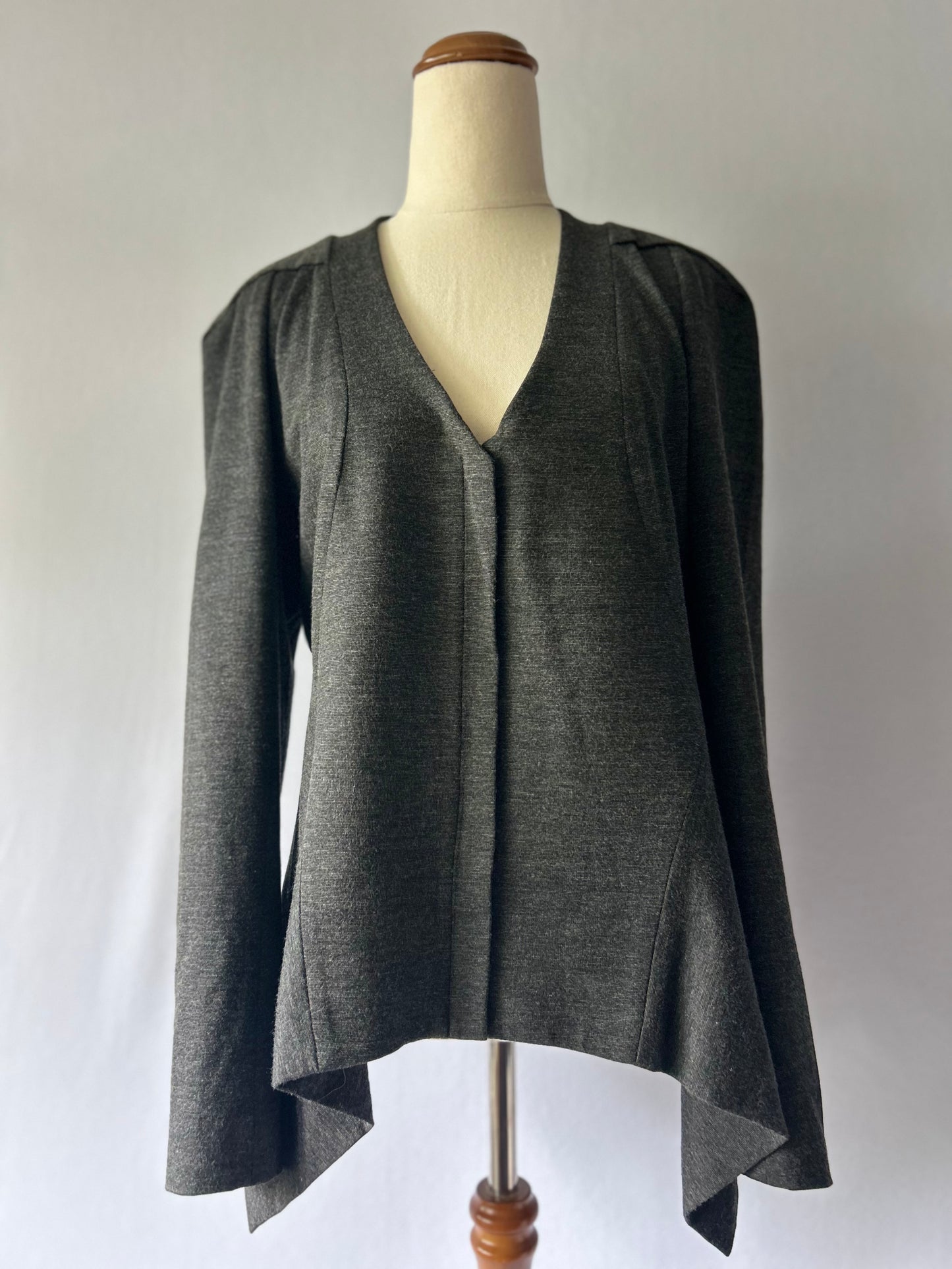 Carla Zampatti Australia Grey Ponte Knit Waterfall Blazer | Size 14