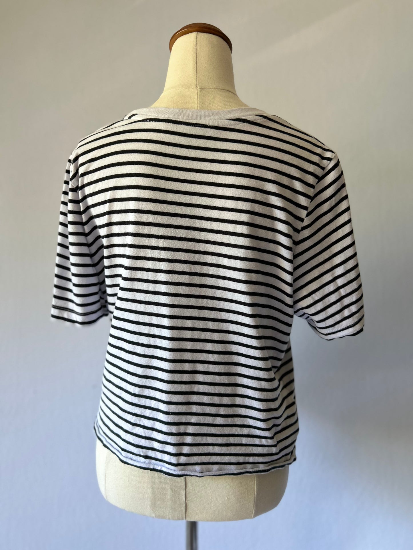 MNG Black & White Striped Cotton Tee (Size Small)