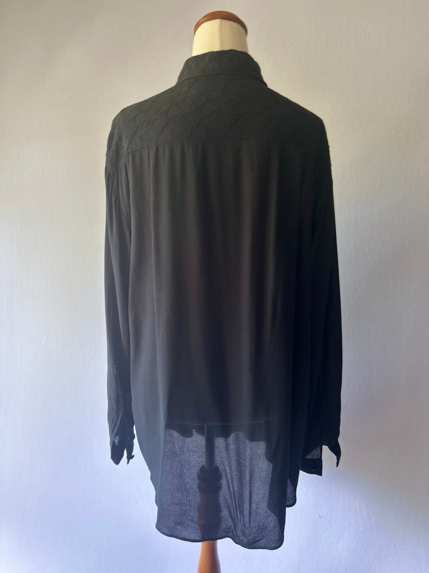 Black Viscose Shirt – Size 14 – Made in New Zealand
