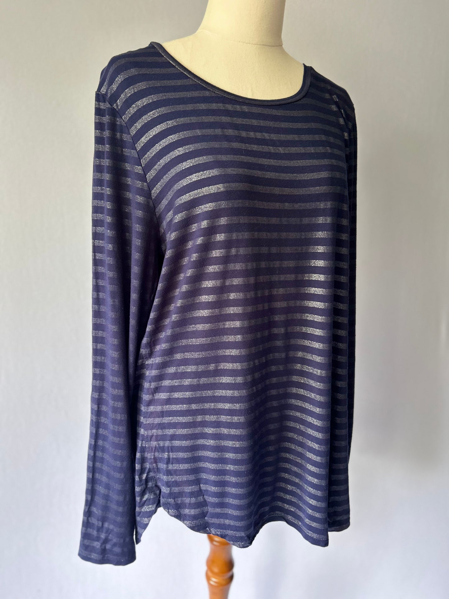 Navy Shimmer Striped Relaxed Top – Size L