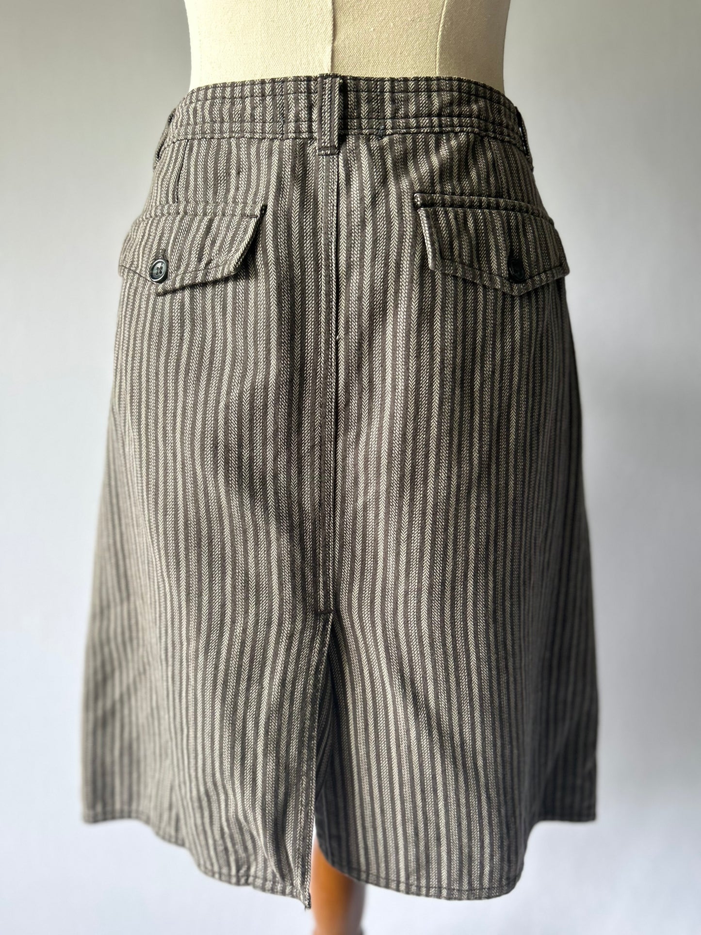 Vintage London 1992 Striped Cotton Skirt – Size 12, 100% Cotton