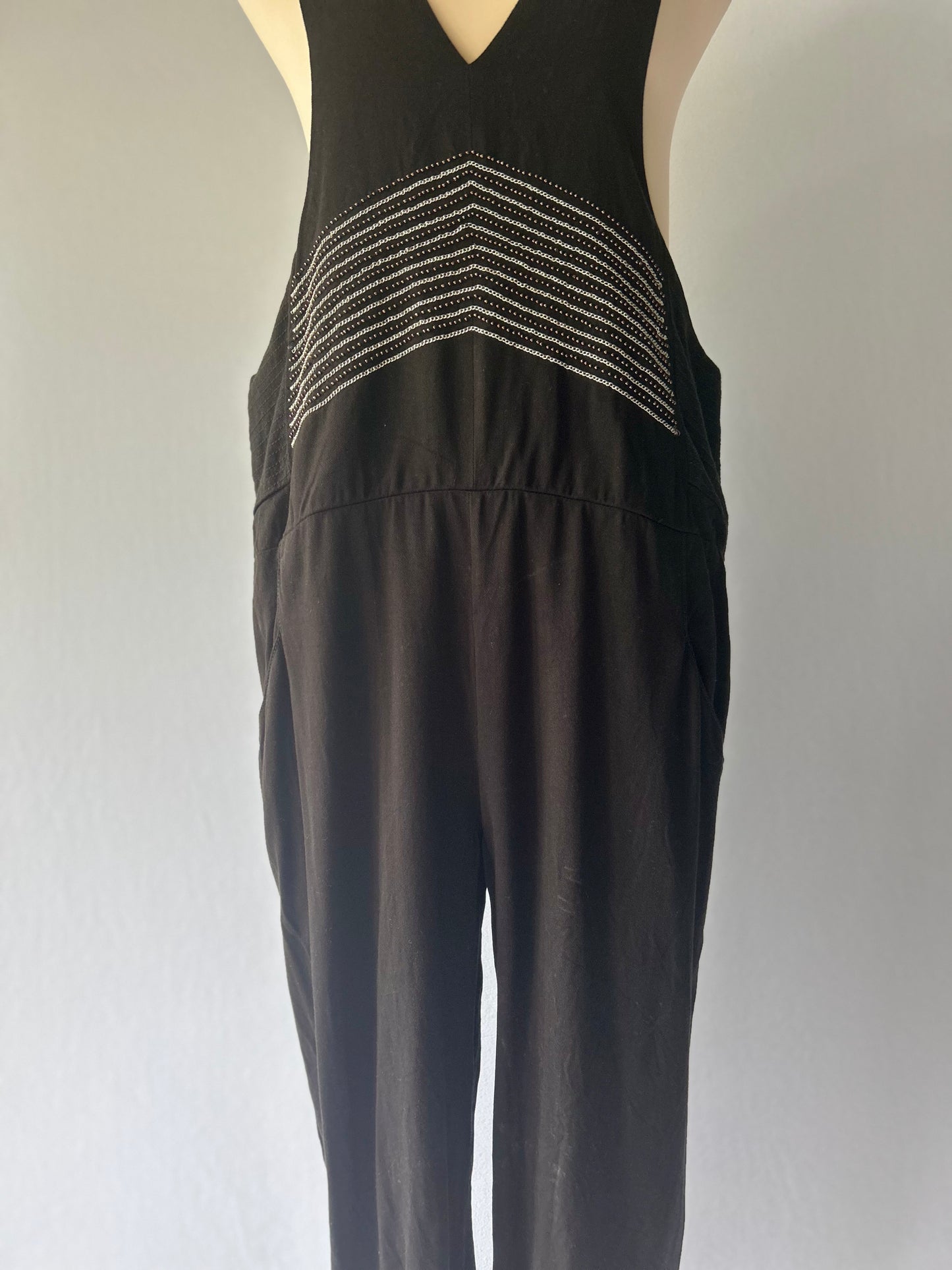 Black Tencel Jumpsuit with Embroidered Detail - Size 2 / M