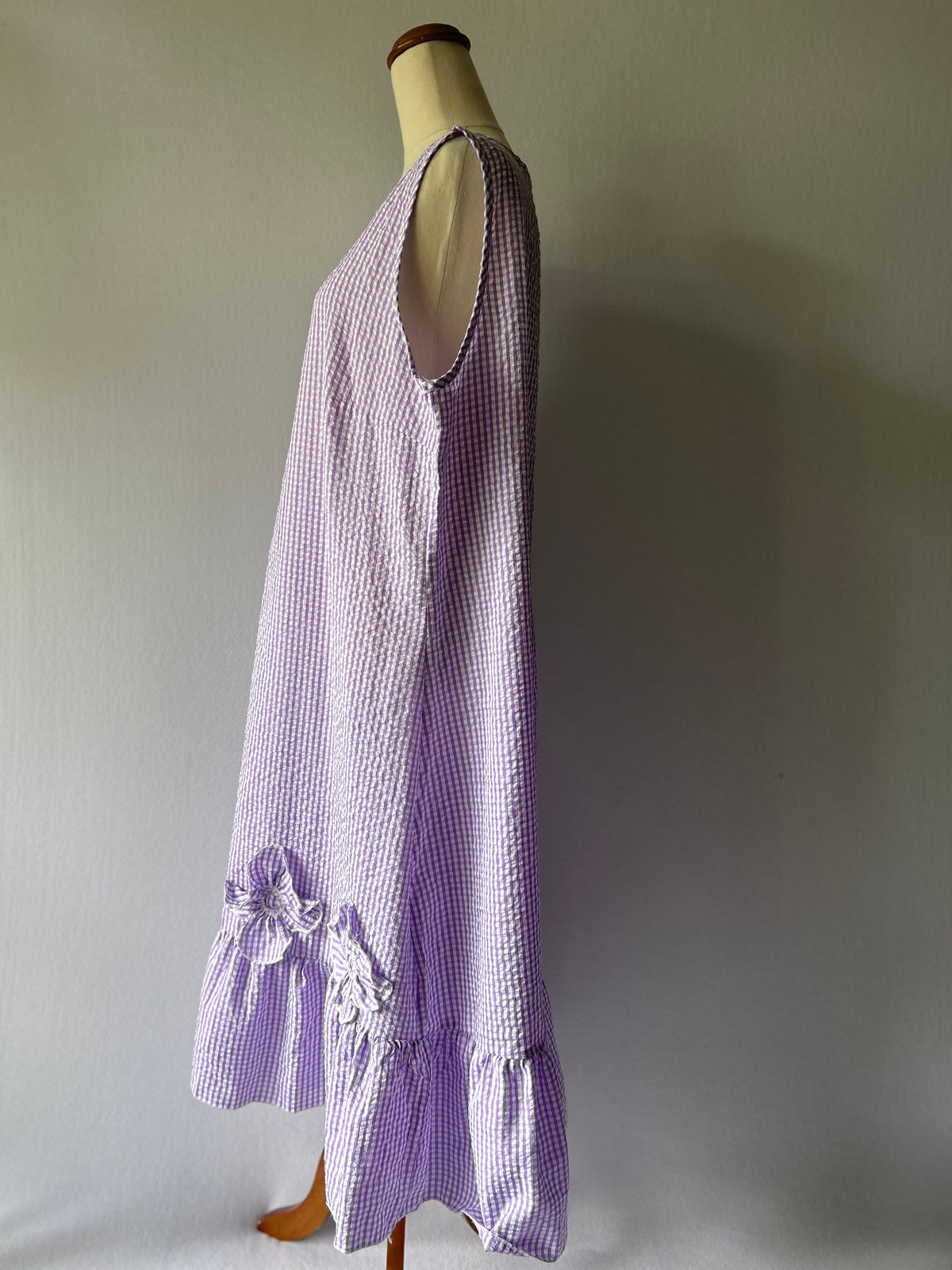 Lilac Gingham Floral Appliqué Midi Dress – Size XL