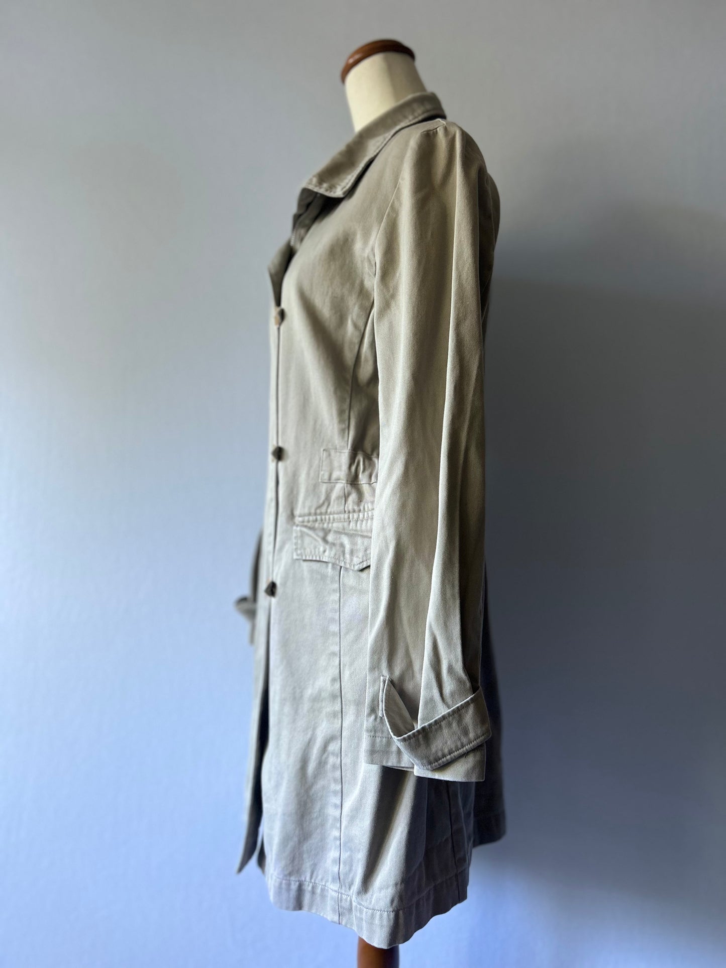 Structured Cotton Utility Trench Jacket with Zip & Button Closure - Size M
