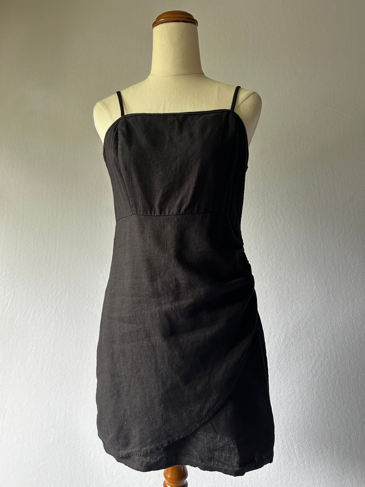 Mini Black Dress – Size Small – Linen & Viscose Blend