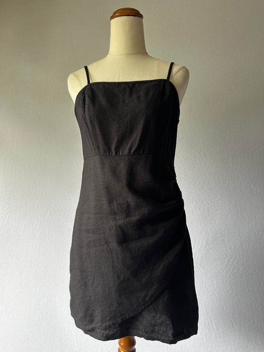 Mini Black Dress – Size Small – Linen & Viscose Blend
