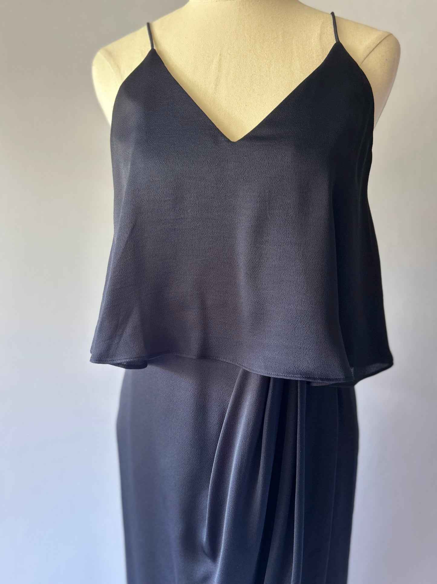 Shona Joy NZ 6 | Navy Drape Maxi Dress | Layered Camisole Evening Gown