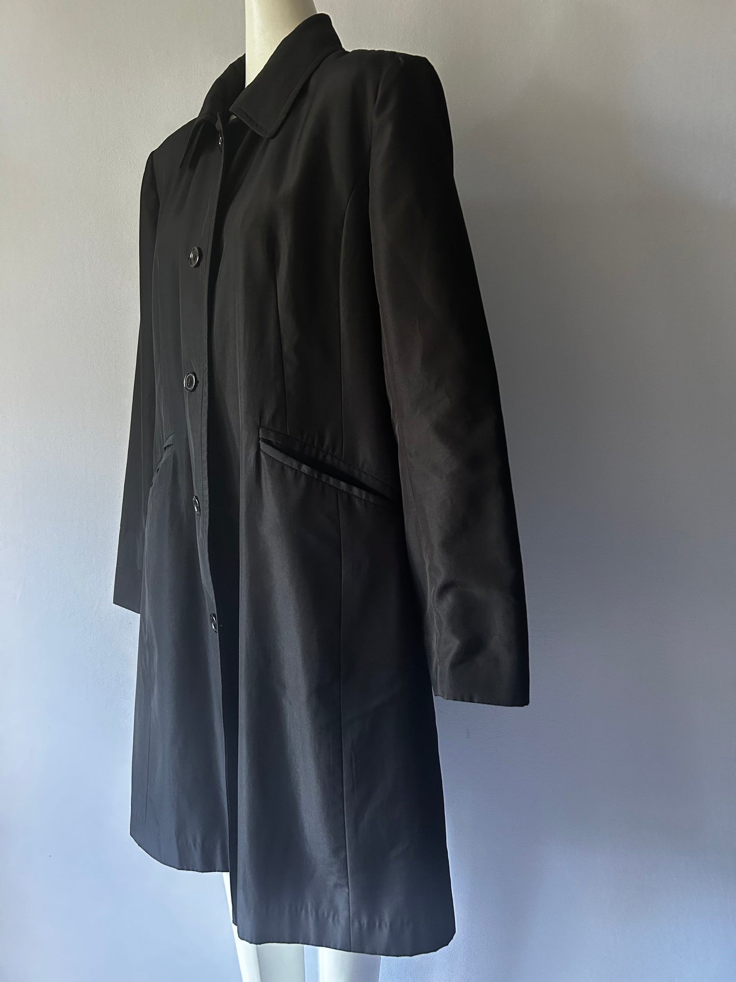 Classic Black Mid-Length Car Coat - Size 16