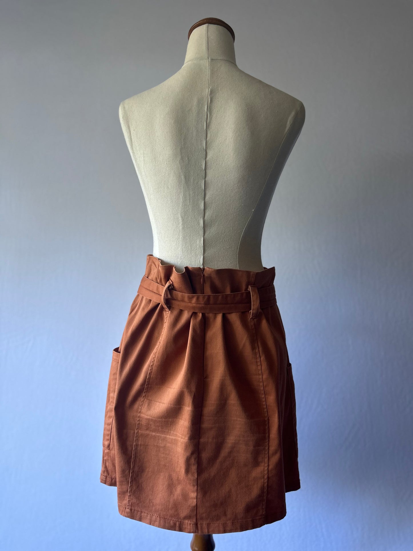Rust Brown Mini Skirt | Size 12 | Cotton Blend with Pockets