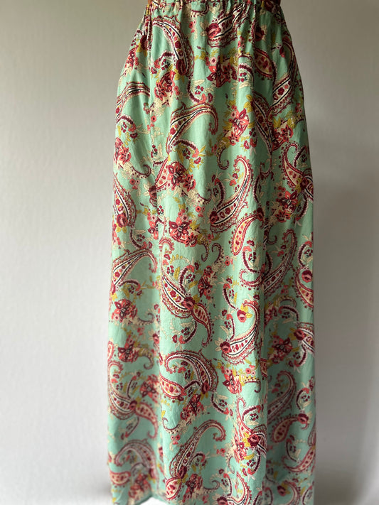Mint Green Paisley Print Maxi Skirt - Elastic Waist