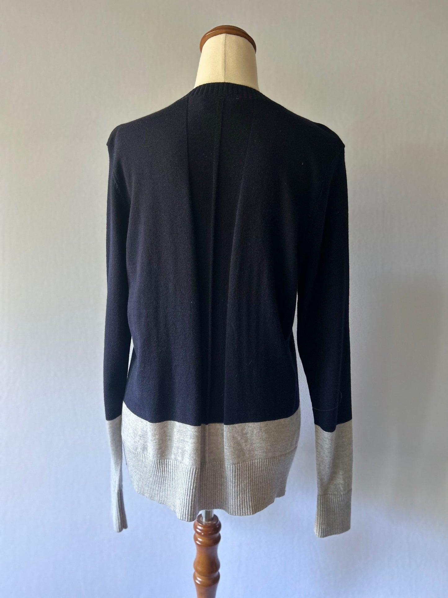 100% Merino Wool Colour-Block Knit - Size M | Navy & Grey with Zipper Detail