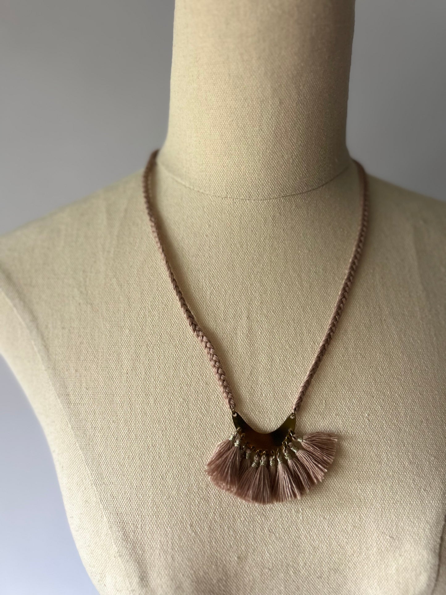 Bohemian Tassel & Brass Crescent Necklace