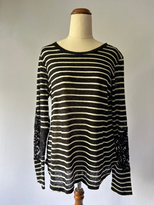 Zara Linen-Blend Lace-Detail Striped Top – Size M