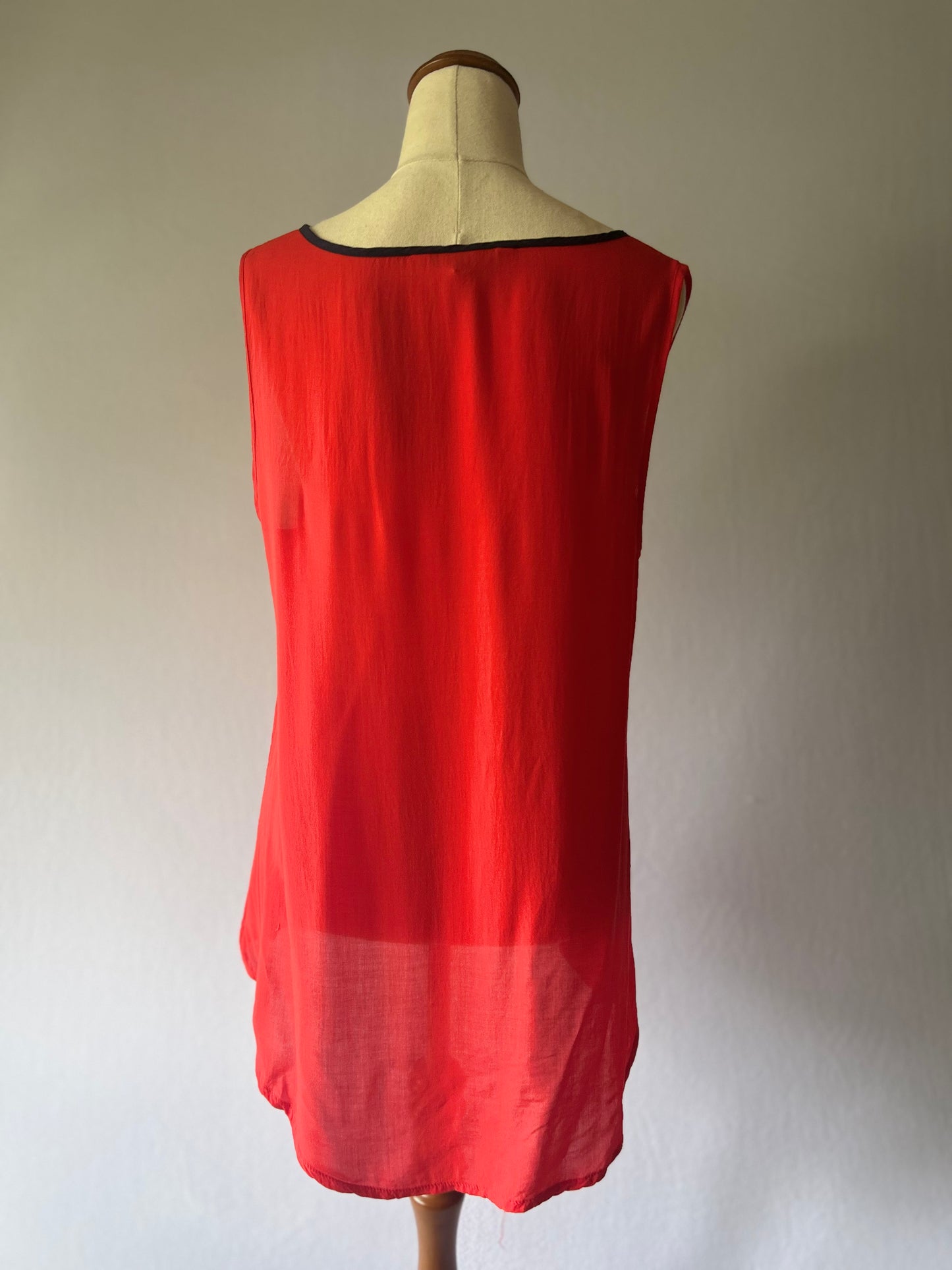 Sleeveless Viscose Henley Top - Bright Coral Red - Size 12