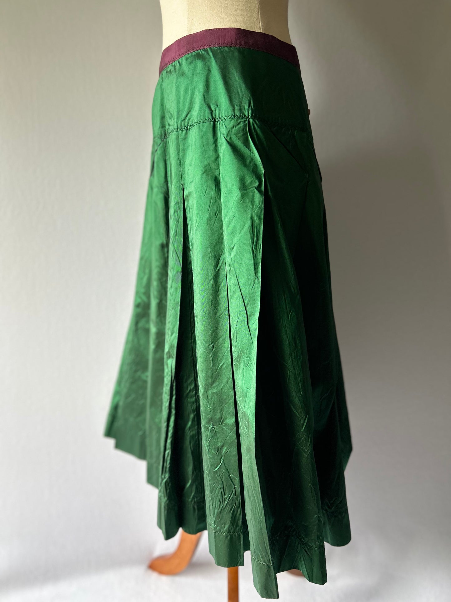 Australian Made 100% Pure Silk Taffeta Midi Skirt - Emerald Green - Size 10
