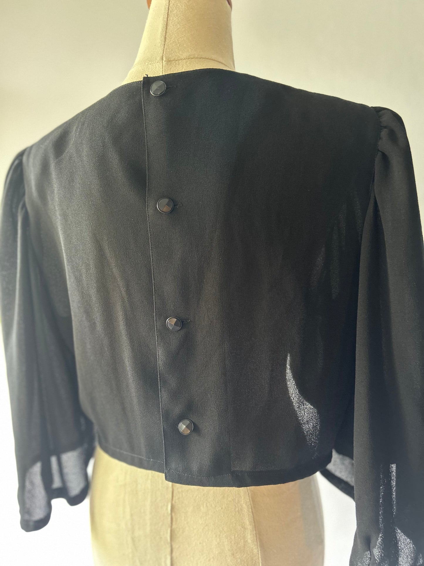 Black Strong Shoulder Cropped Blouse - Size M