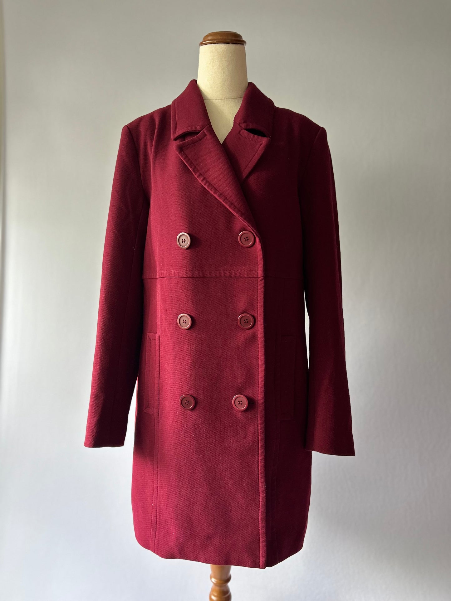 Max Tailored Double-Breasted Long Coat - Burgundy - Size 14