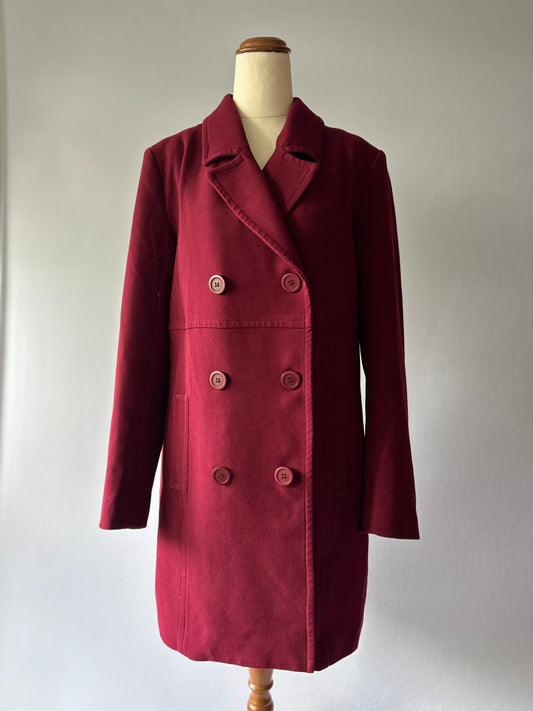 Max Tailored Double-Breasted Long Coat - Burgundy - Size 14