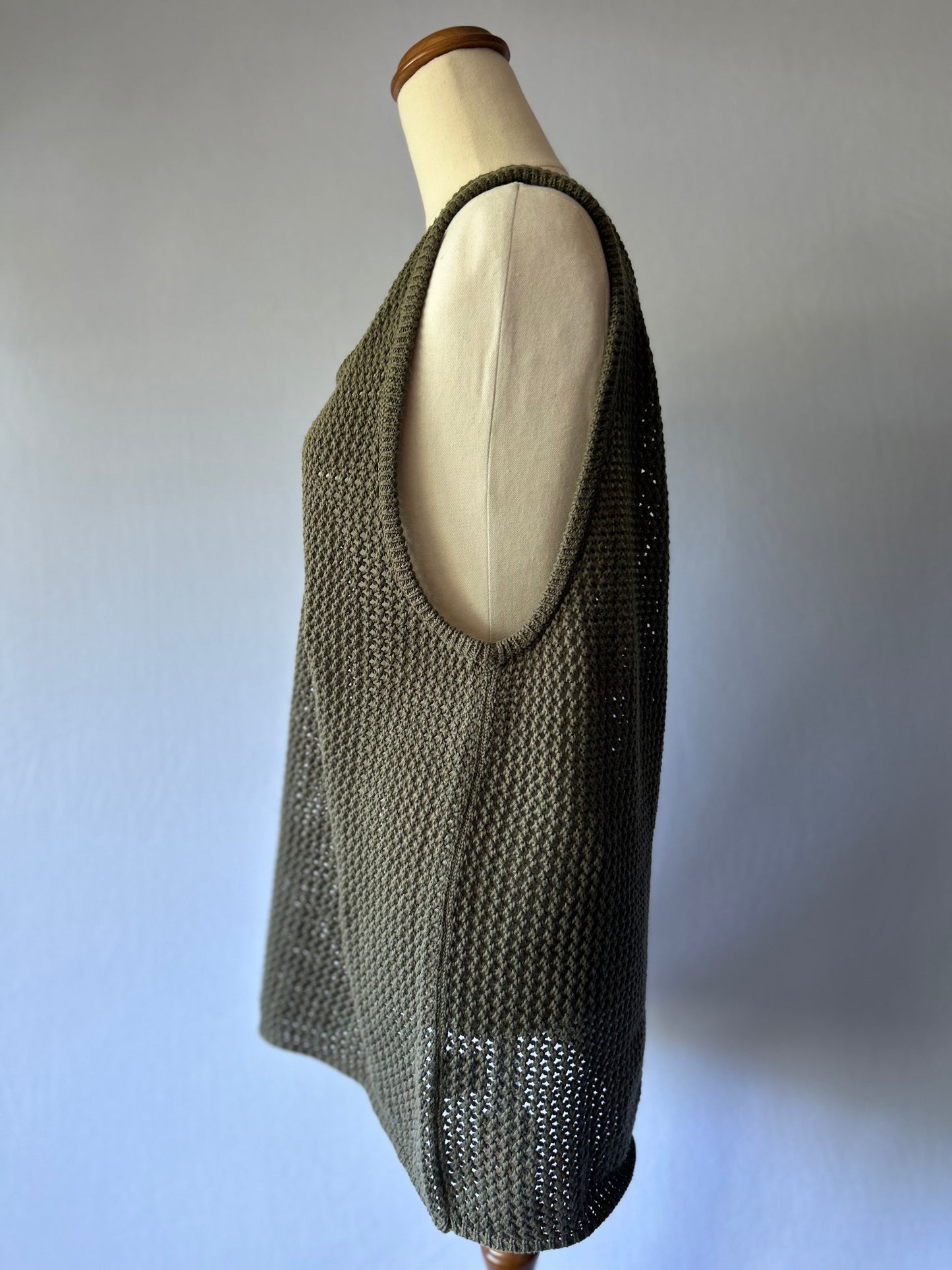 Olive Green Knit Tank Top – Size M, Cotton Blend