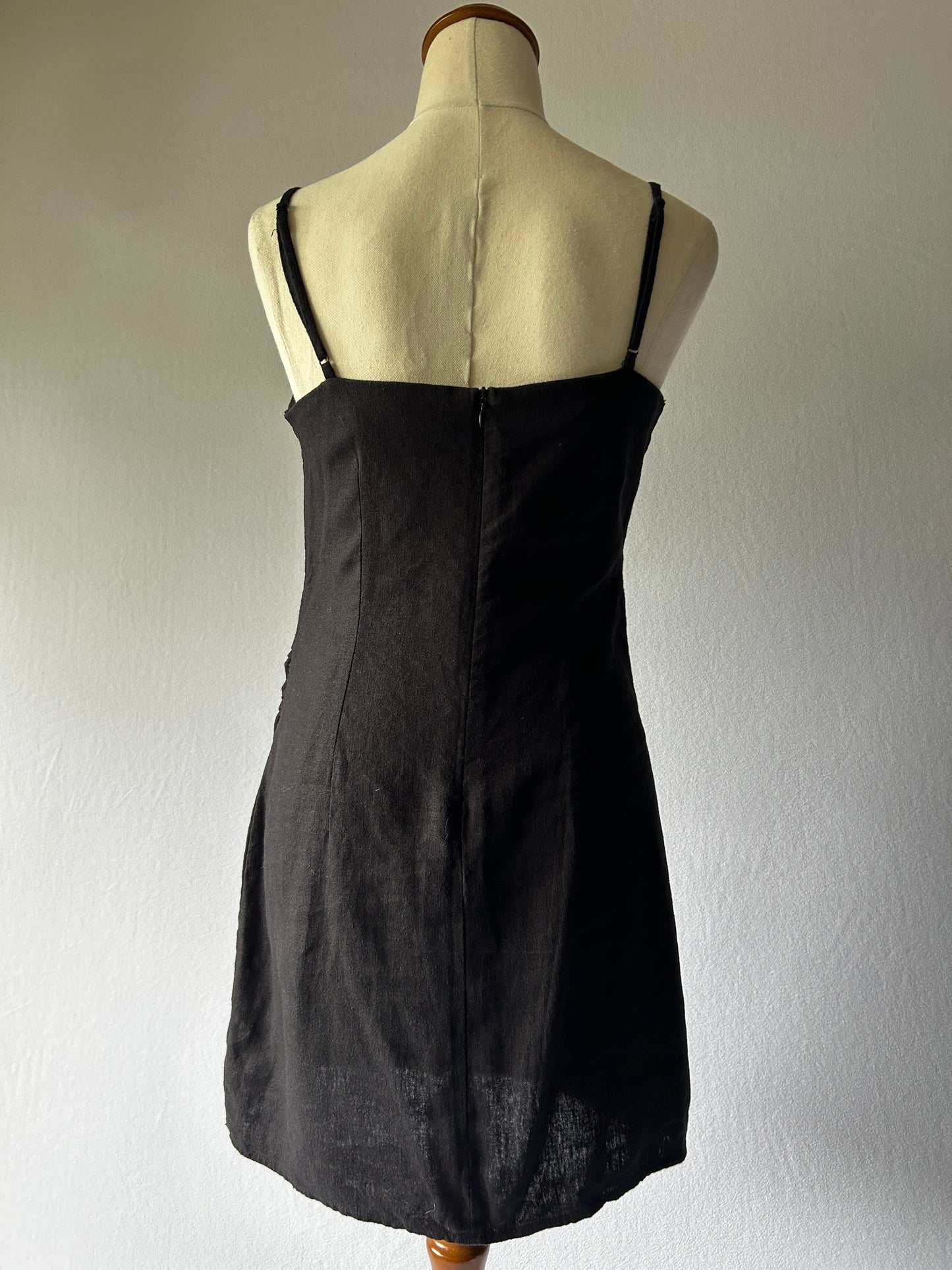 Mini Black Dress – Size Small – Linen & Viscose Blend