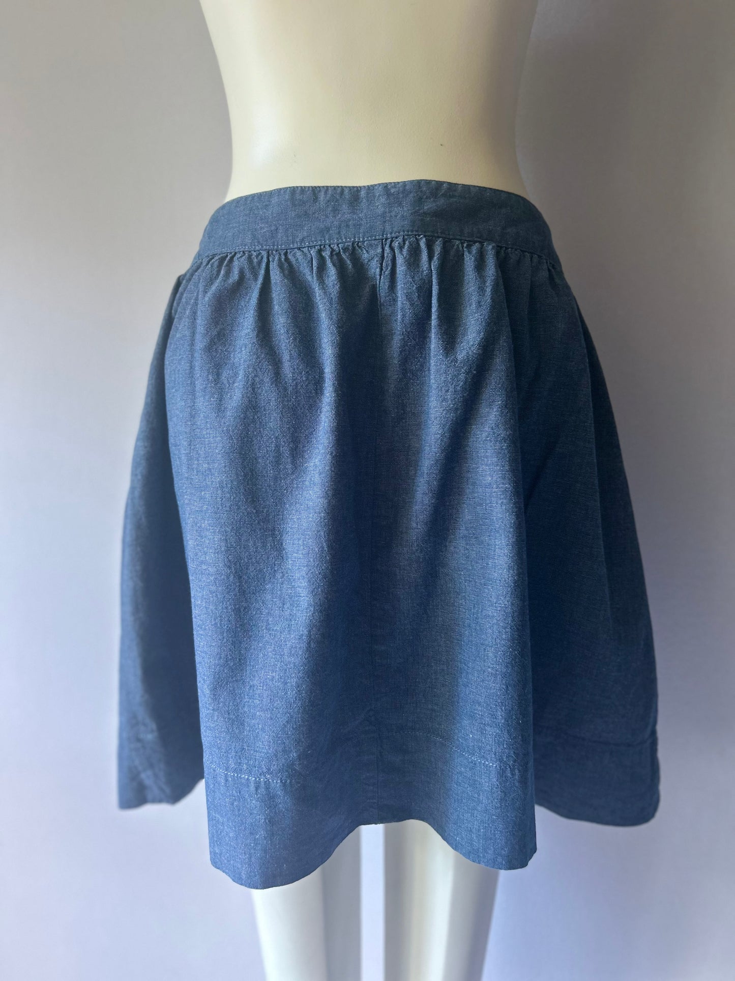 Classic Cotton Chambray Mini Skirt with Side Pockets - Size 14