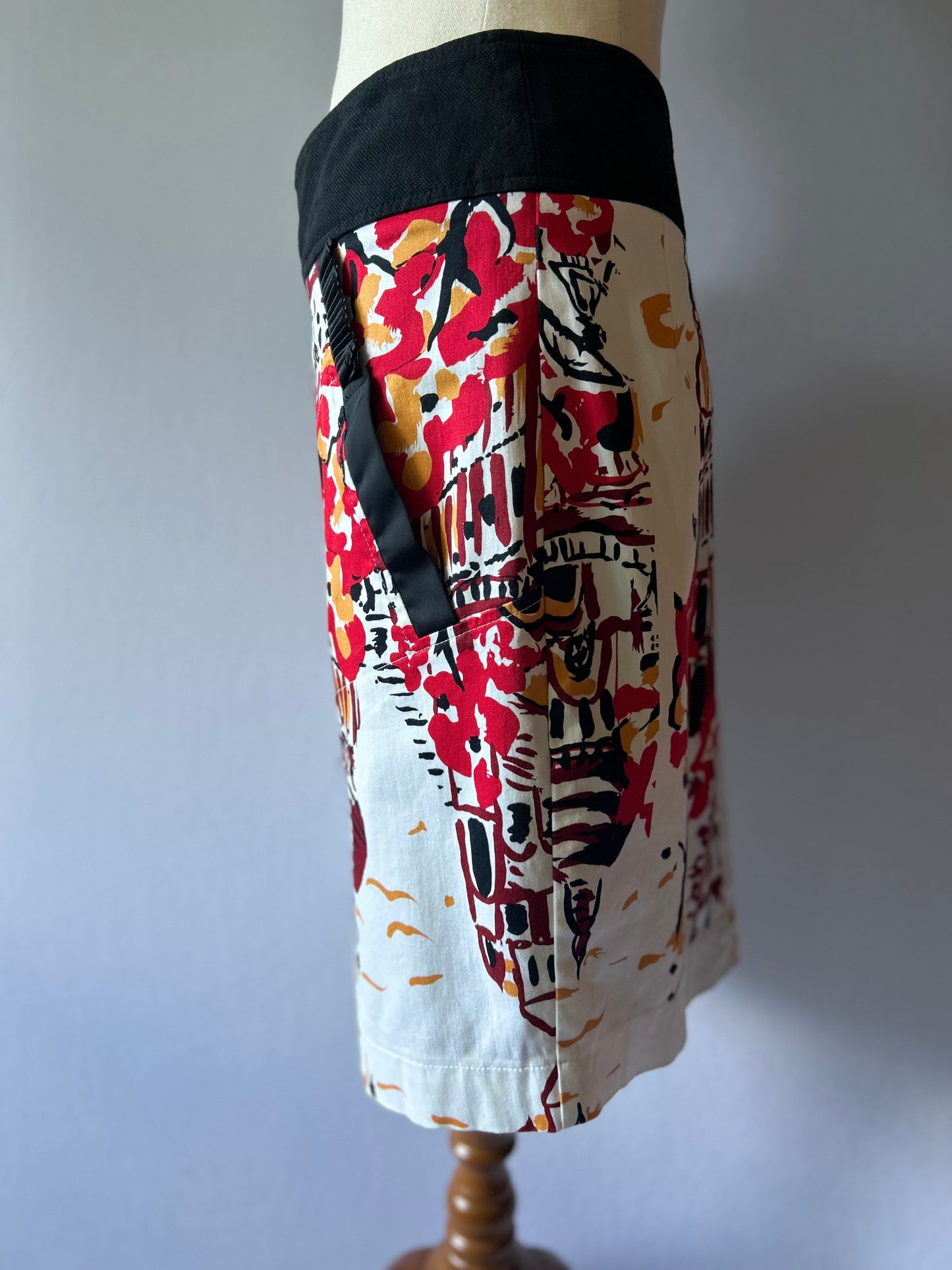 WORLD Graphic Print Skirt - Size XS | Cotton Blend Button-Down