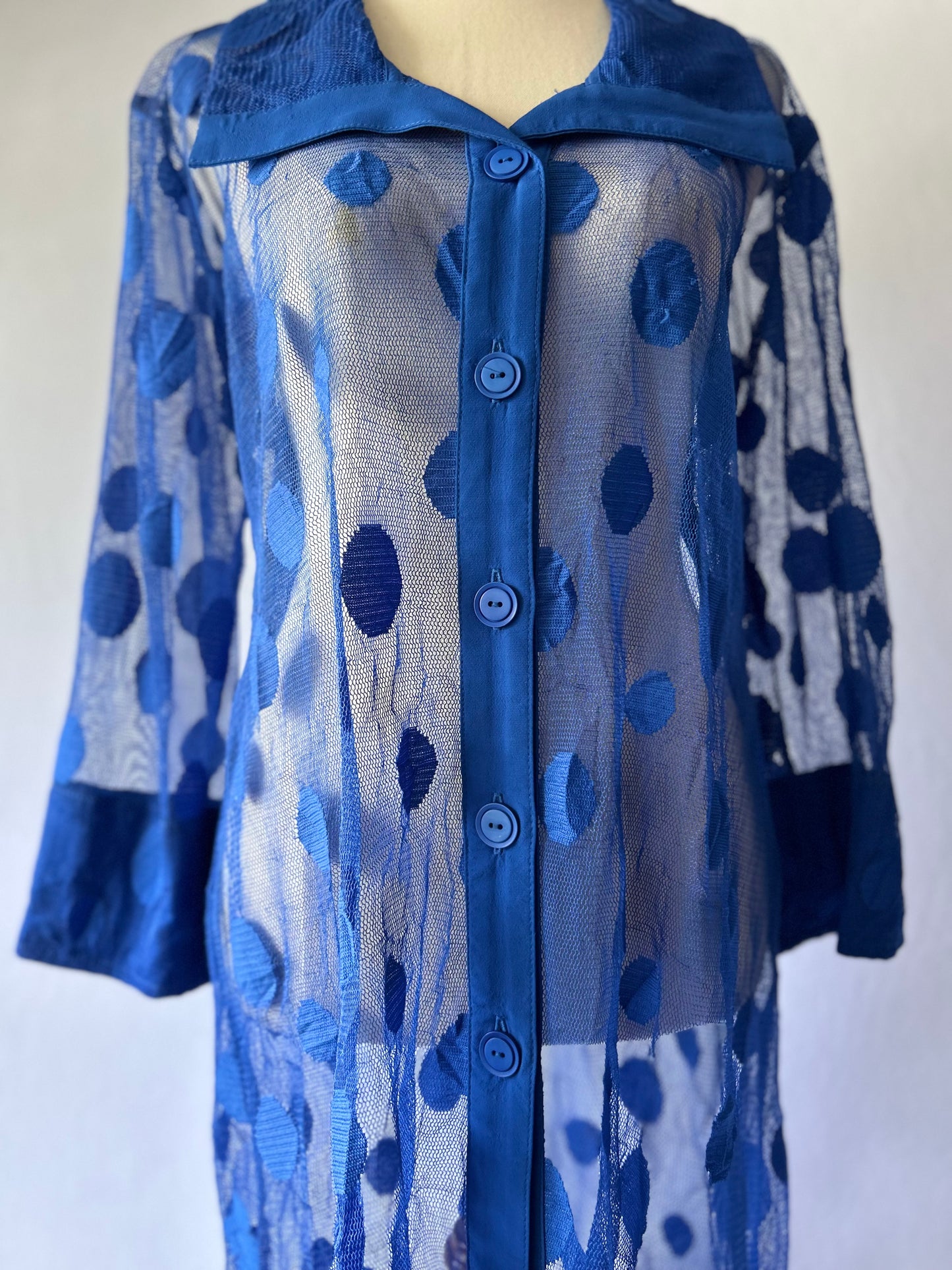 SAS Sheer Blue Polka Dot Shirt Dress – Size 10
