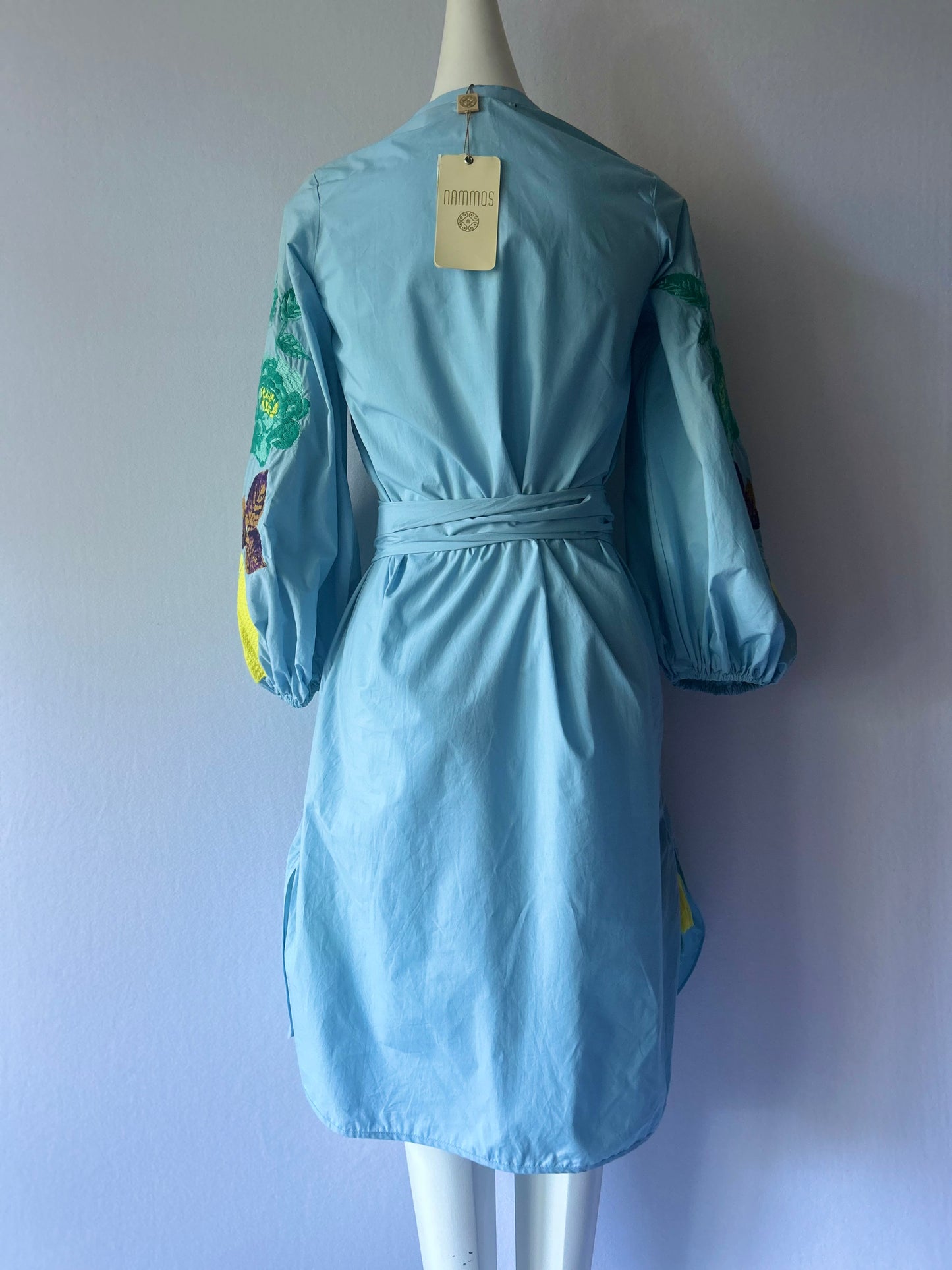 NWT Embroidered Botanical Cotton Mini Dress with Belt - Size S