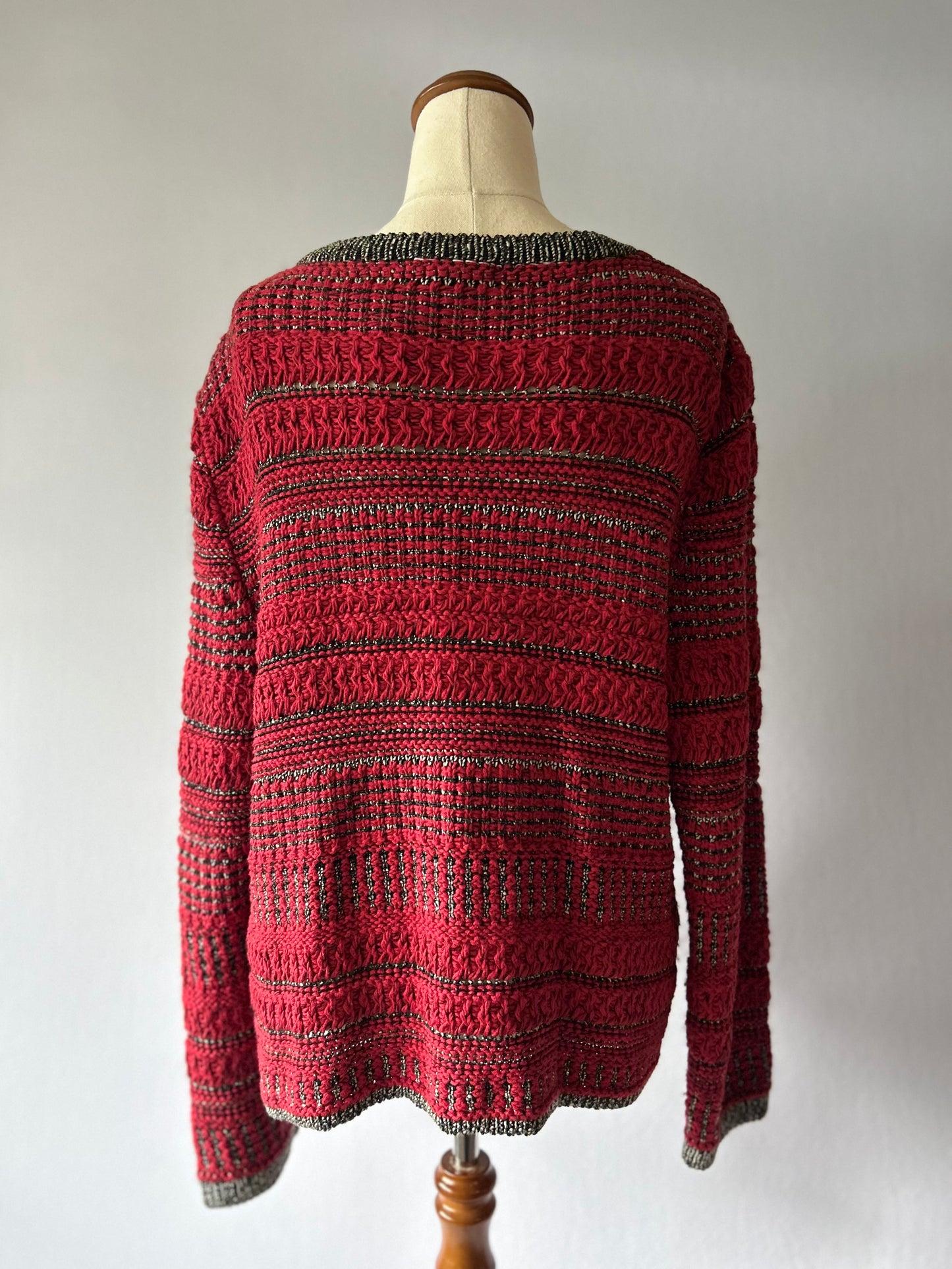 Textured Knit Lady Jacket - Crimson & Metallic Gray - Size XL
