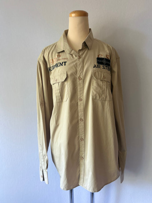 Copperstone Khaki Military Airstrike Long Sleeve Shirt - Size 2XL (Slim Fit)
