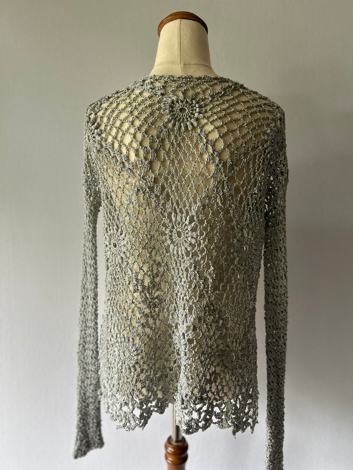 Silver-Tone Open-Knit Cardigan – Size S