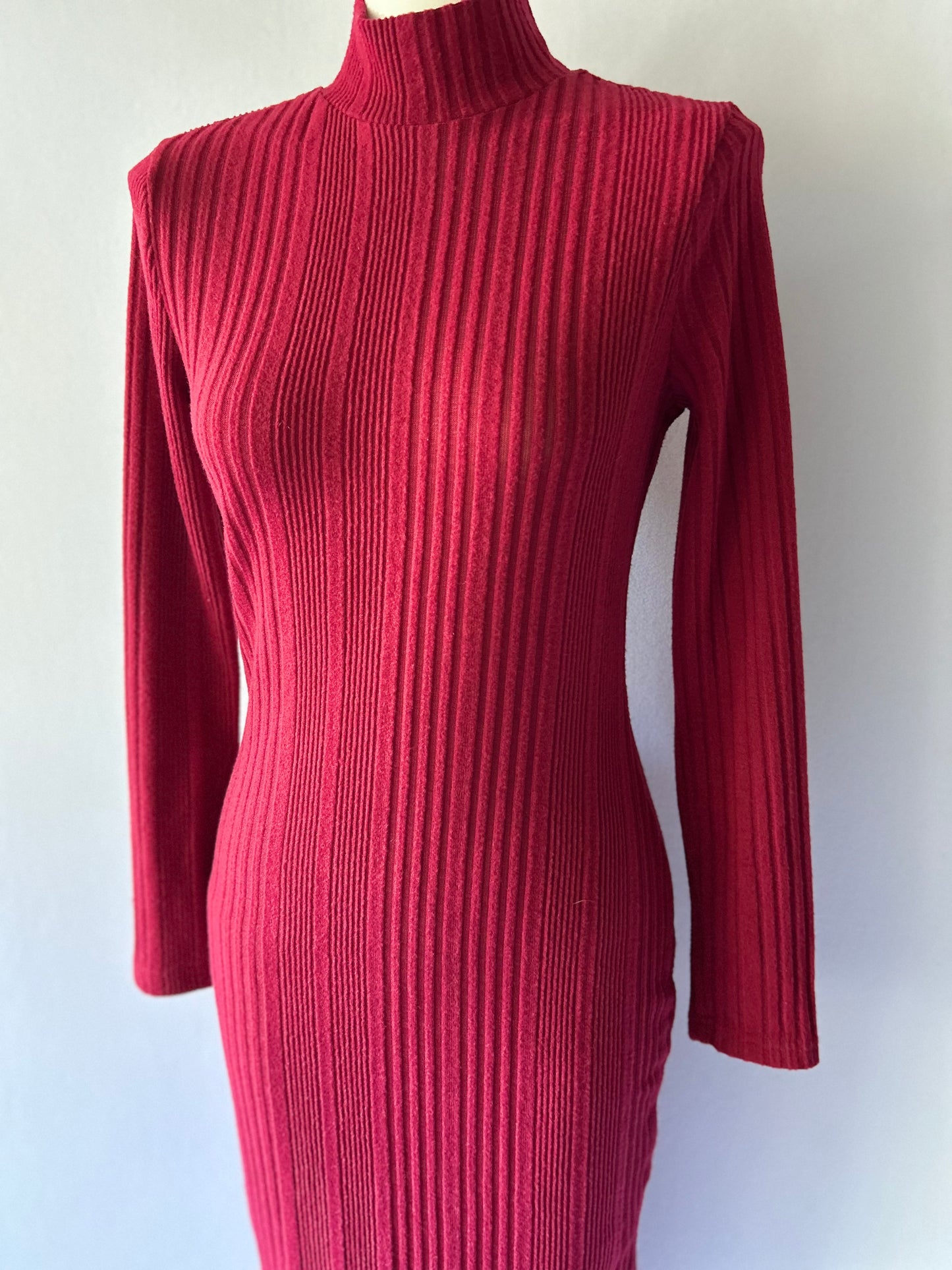 Red Ribbed Midi Dress - Size M