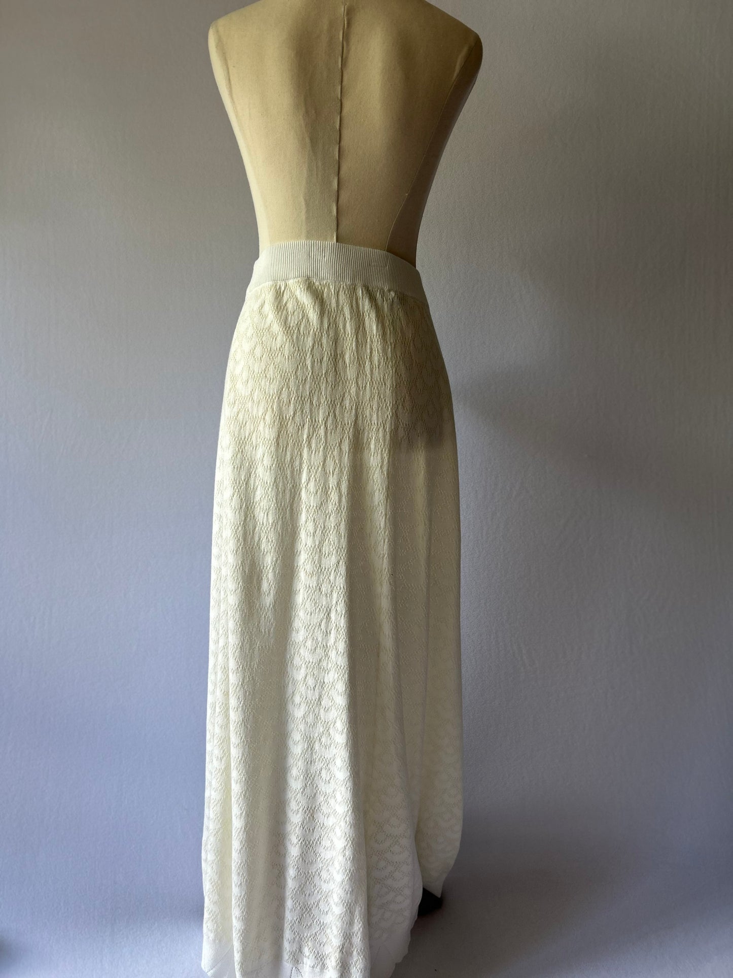 Cream Open-Knit Lyocell Blend Maxi Skirt - Size L