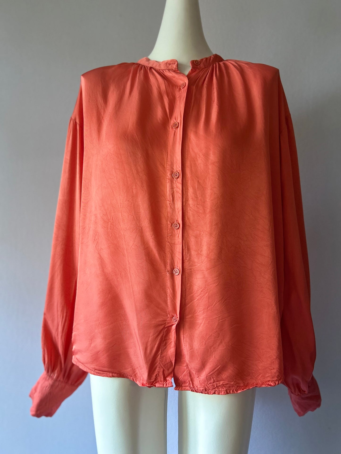 Coral Satin-Finish Relaxed Blouse - Size L