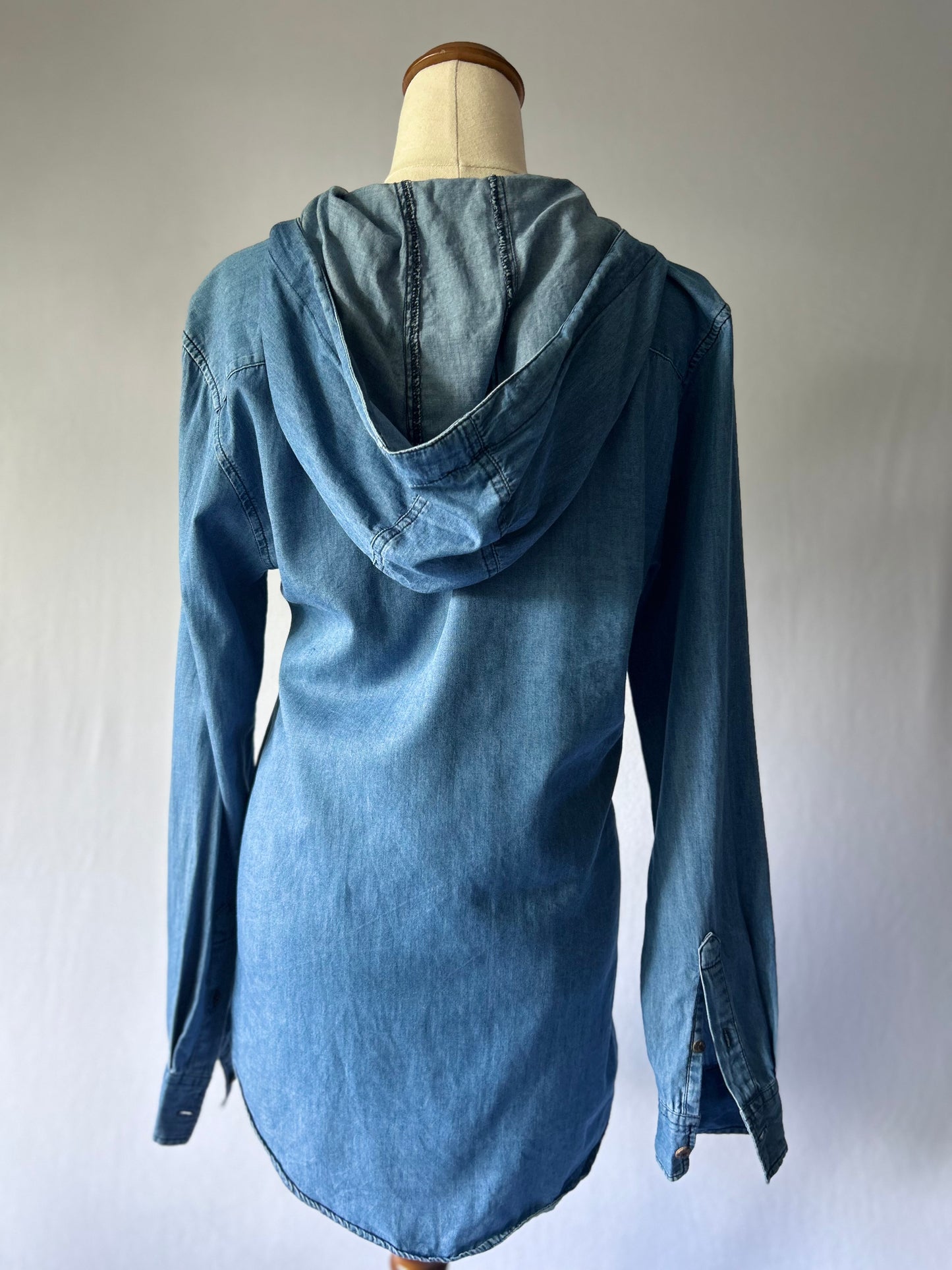 Denim Shirt with Hood – 100% Cotton, Size XS