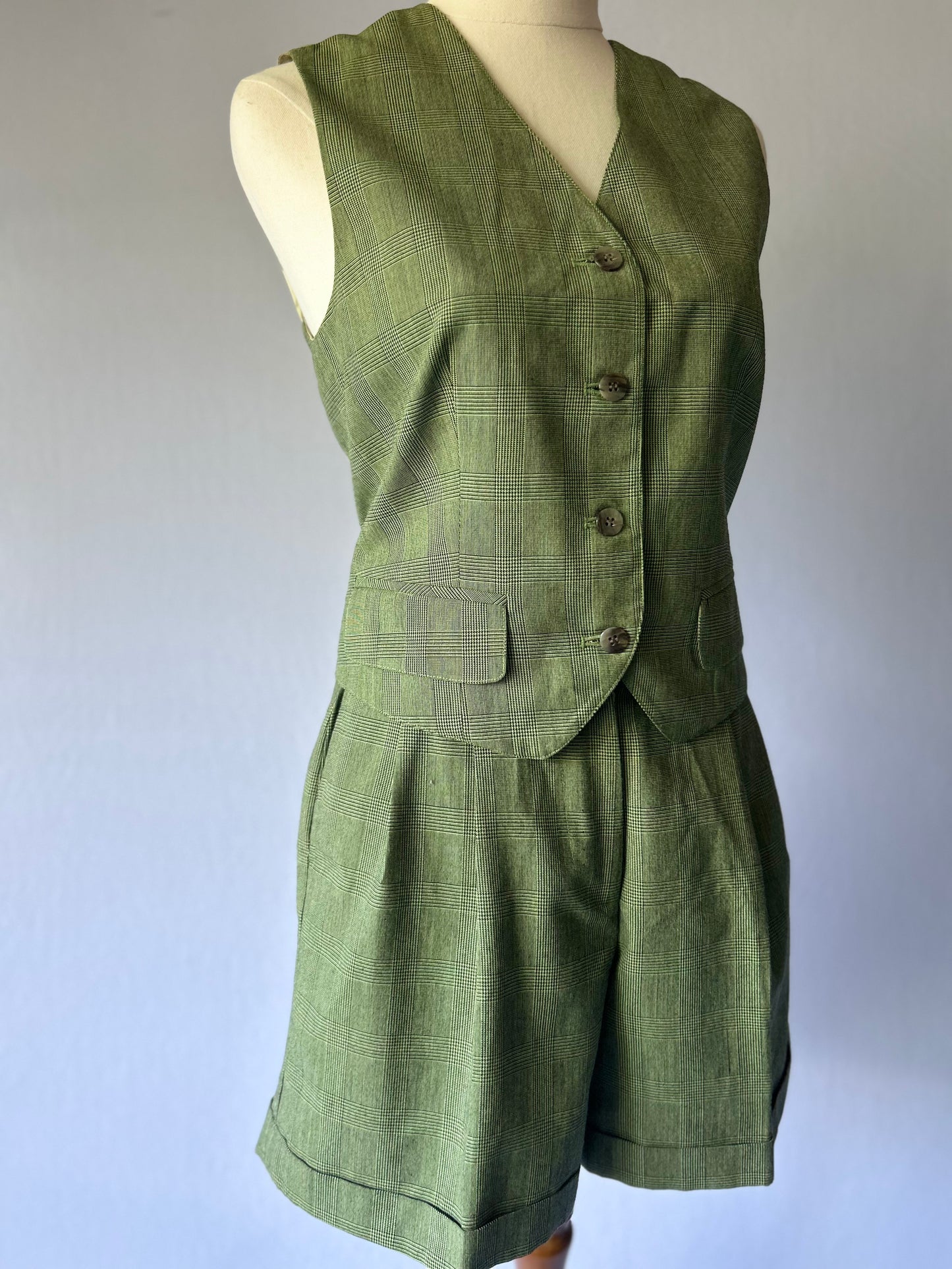 Vintage Moss Check Tailored Set – Size 34 (XS)