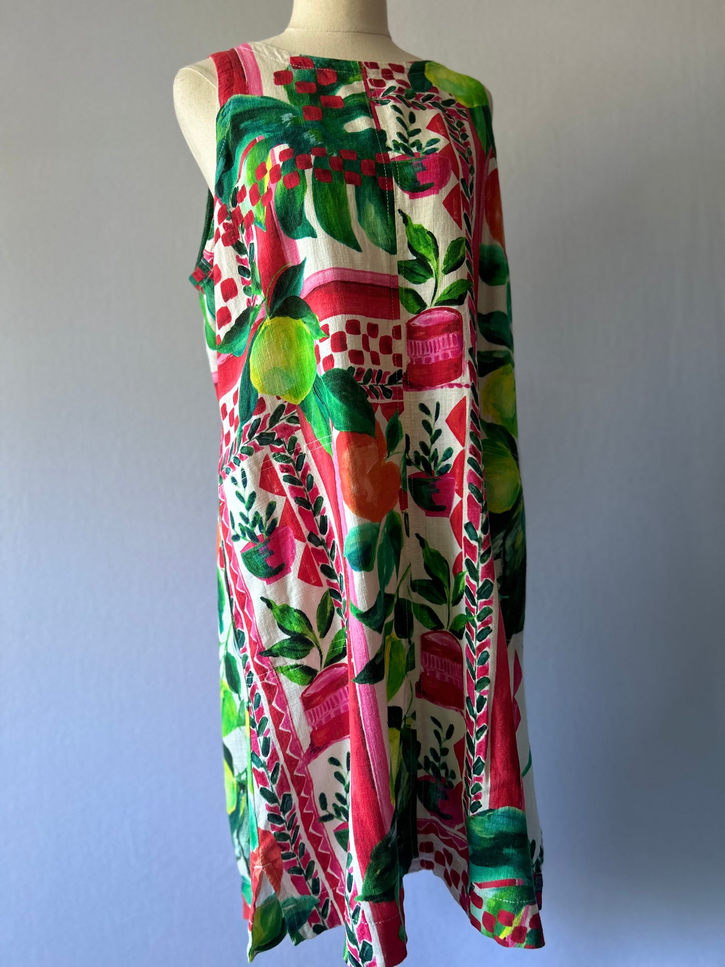 Tutti Frutti" Artistic Linen-Blend Shift Dress – Size UK14 (NWT)