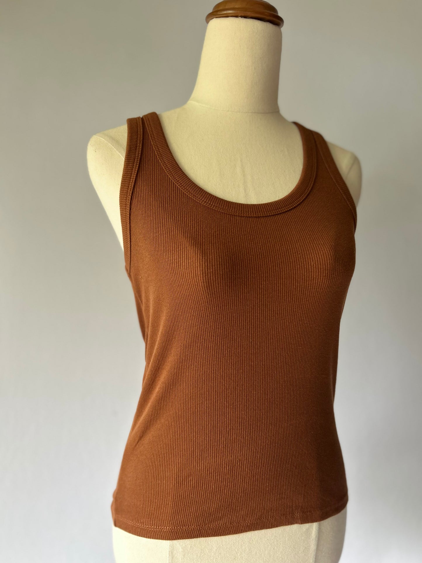 ZARA Ribbed Racerback Tank Top - Mocha Brown