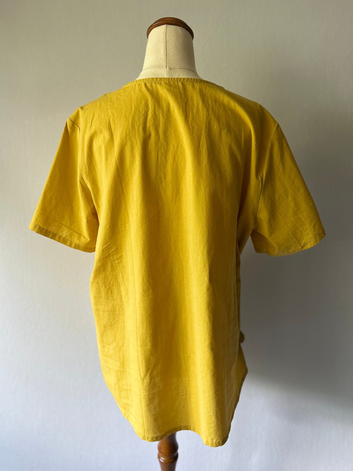 Mustard Yellow Asymmetric Wrap Tunic - 100% Cotton - Size L