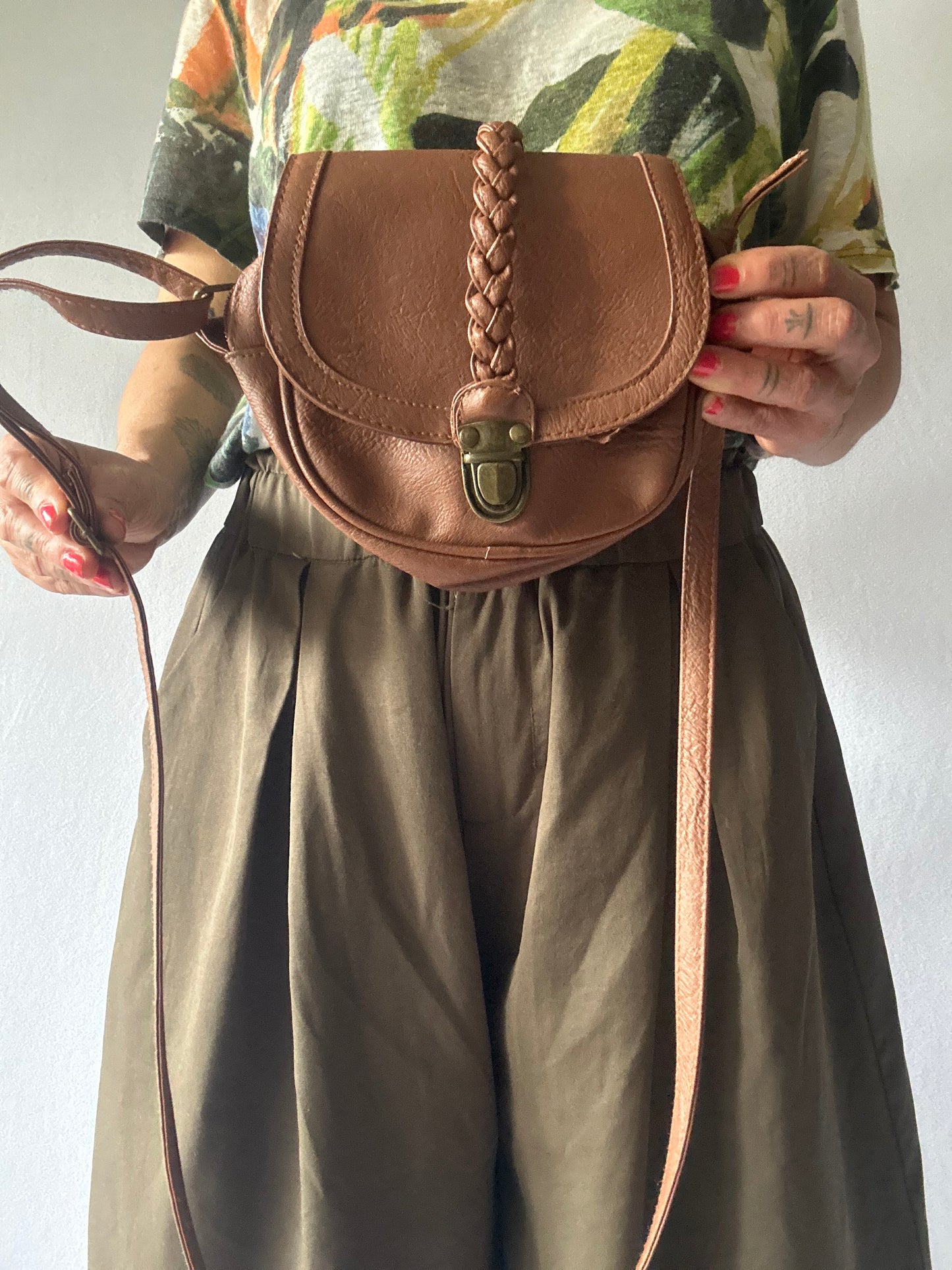 Brown Braided Crossbody Bag