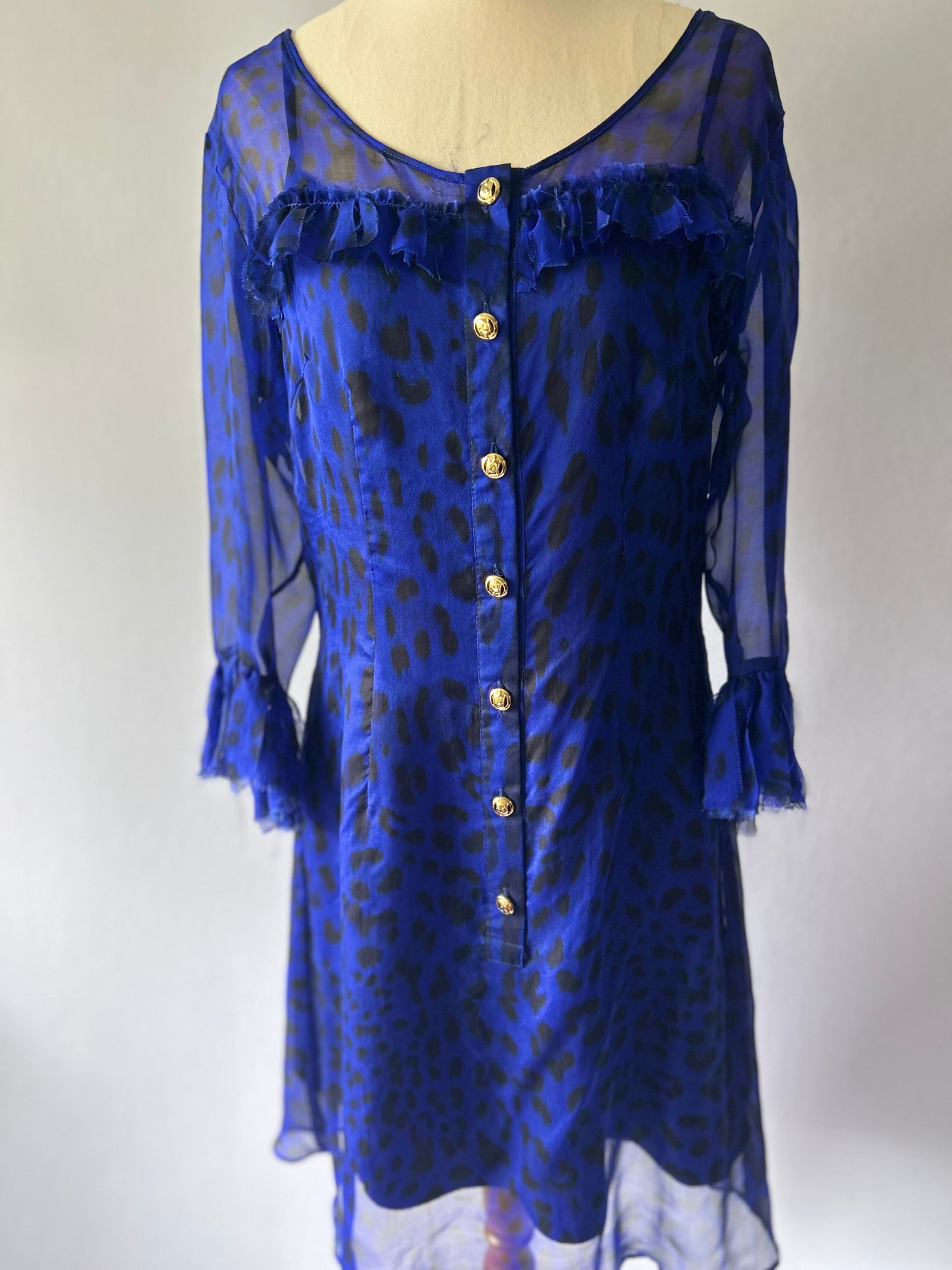 Yvonne Benetti "Electric Leopard" Silk Ruffle Dress – Size 8