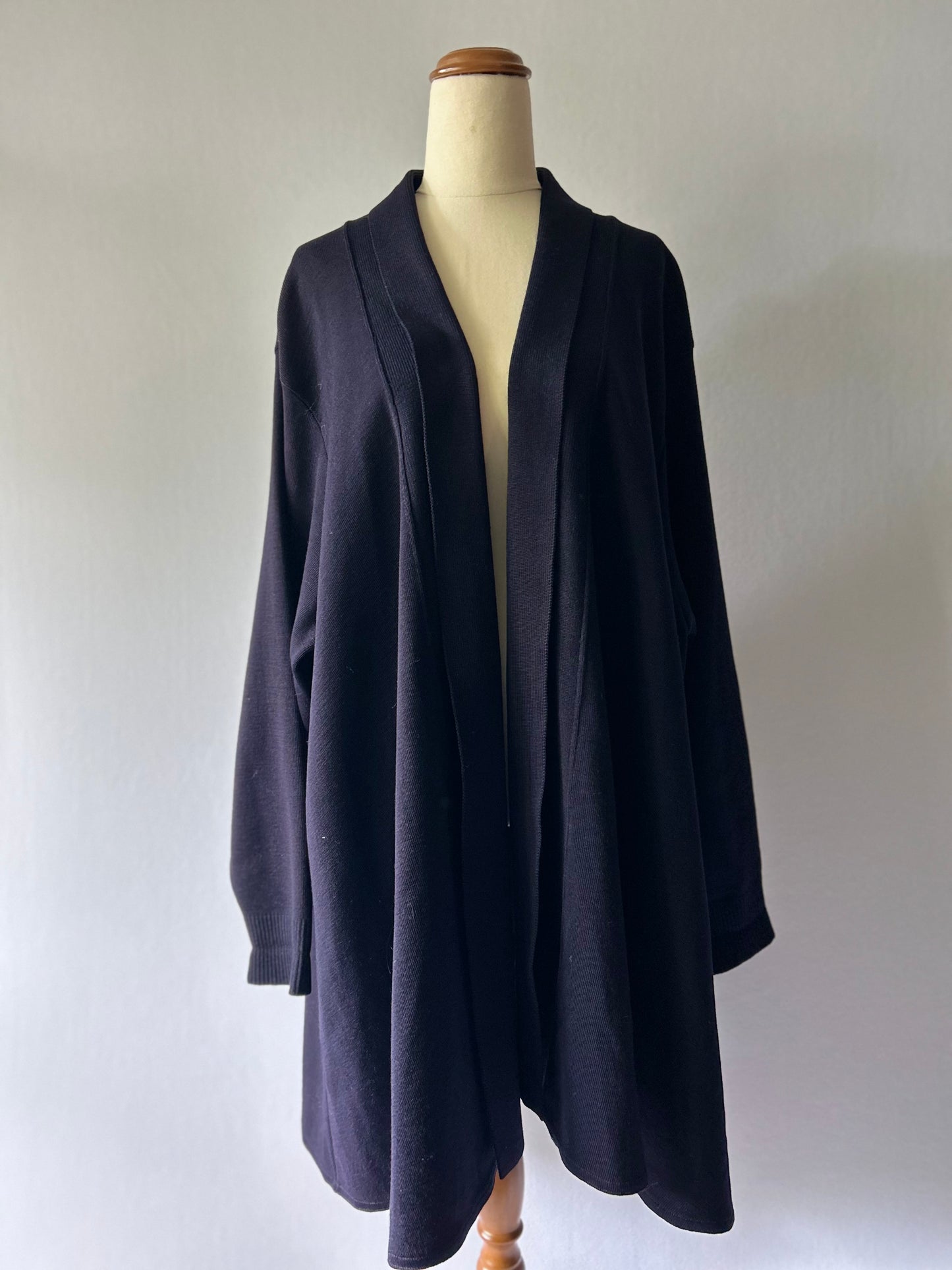 Vintage British Made 100% Pure Wool Longline Open Cardigan - Deep Navy - Size L