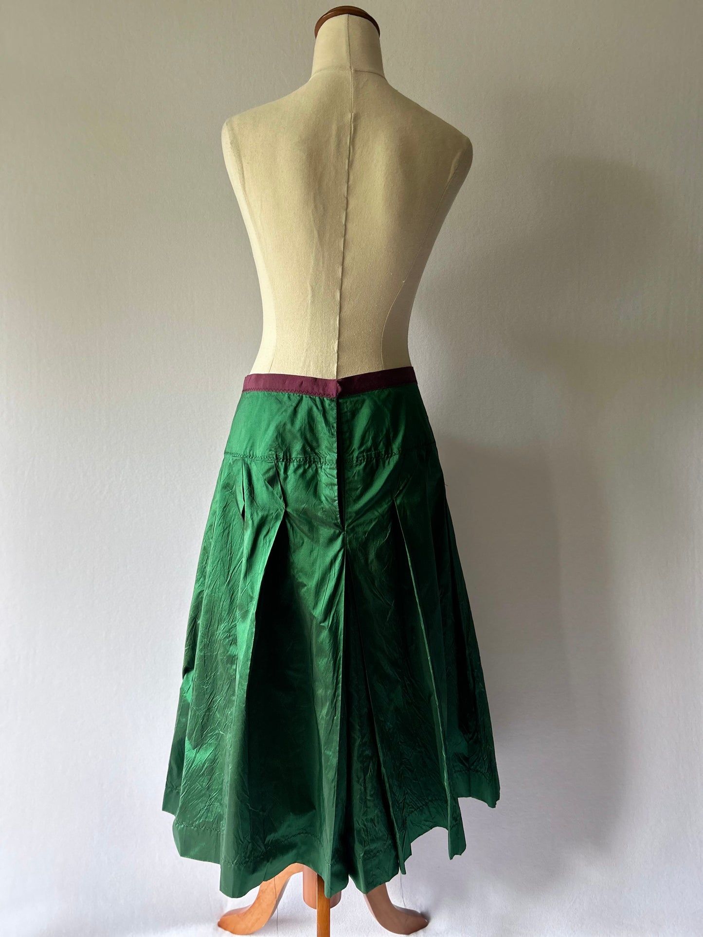 Australian Made 100% Pure Silk Taffeta Midi Skirt - Emerald Green - Size 10