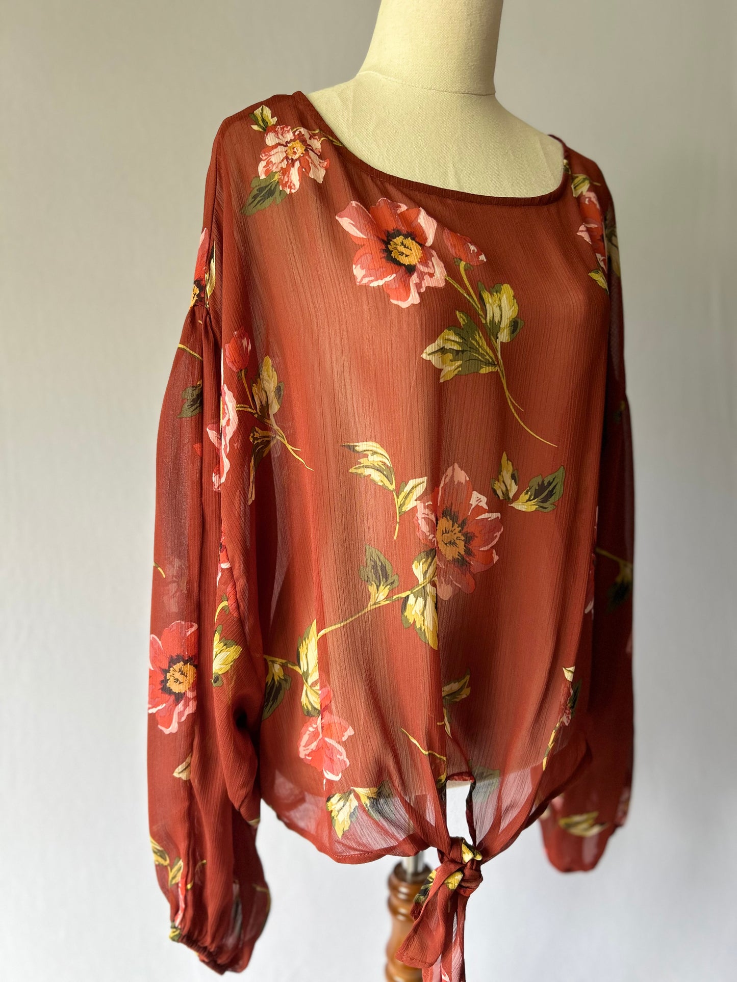 Terracotta Floral Blouse Size 18